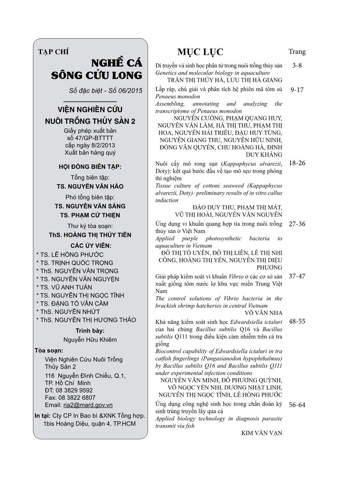 Tạp chí Nghề cá sông Cửu Long - Số 06/2015 trang 1