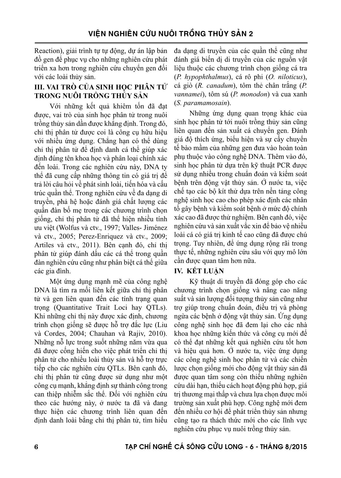 Tạp chí Nghề cá sông Cửu Long - Số 06/2015 trang 6