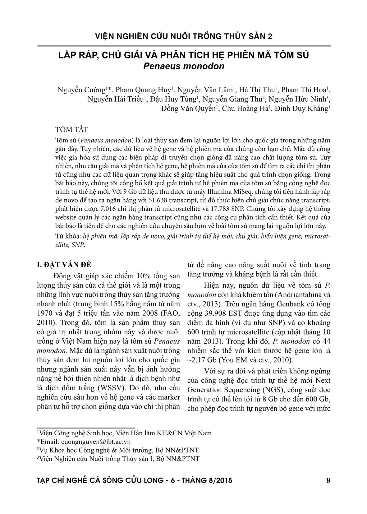 Tạp chí Nghề cá sông Cửu Long - Số 06/2015 trang 9
