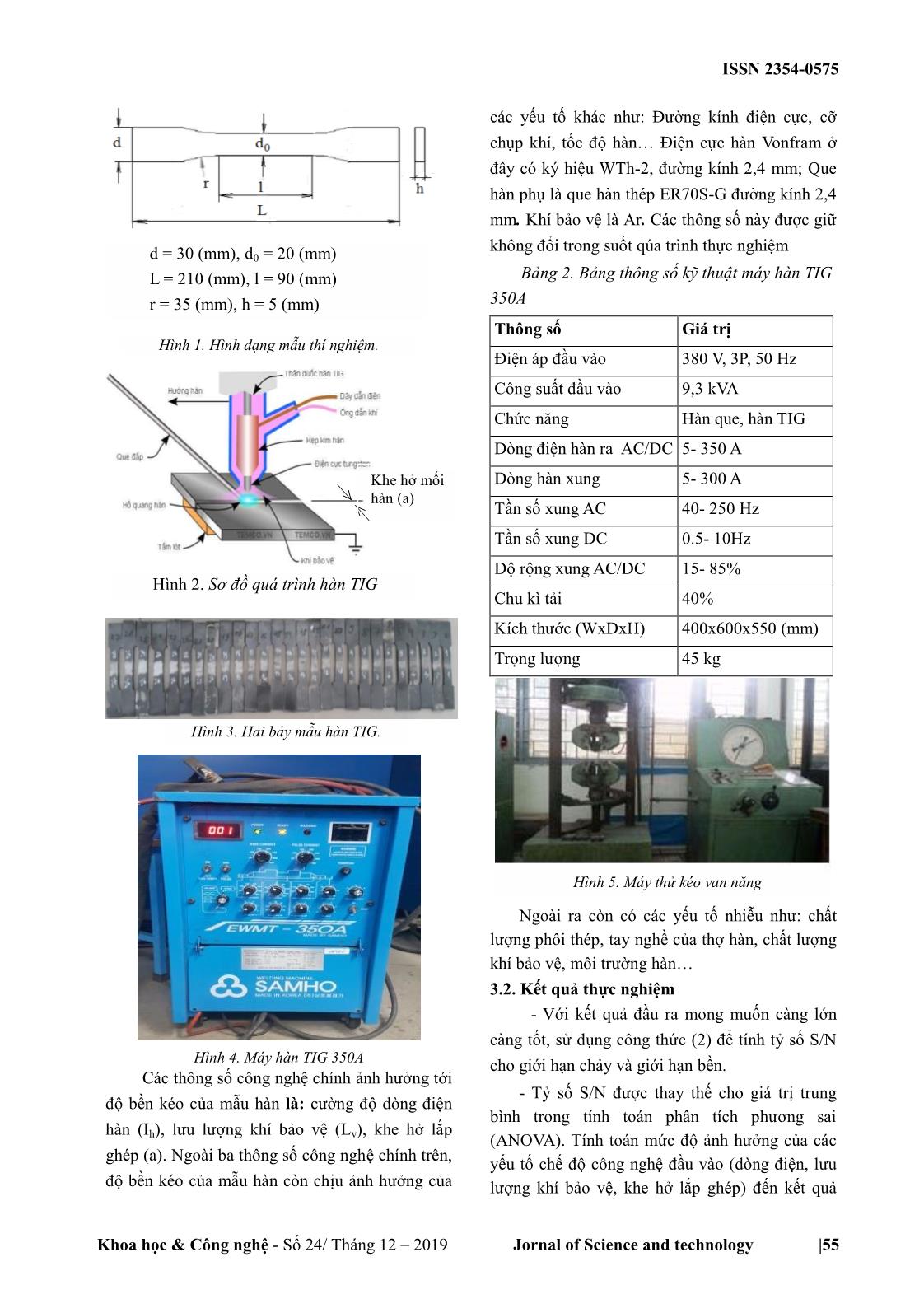 Ảnh hưởng của một số thông số công nghệ đến độ bền kéo mẫu hàn khi hàn TIG thép cacbon thấp trang 3