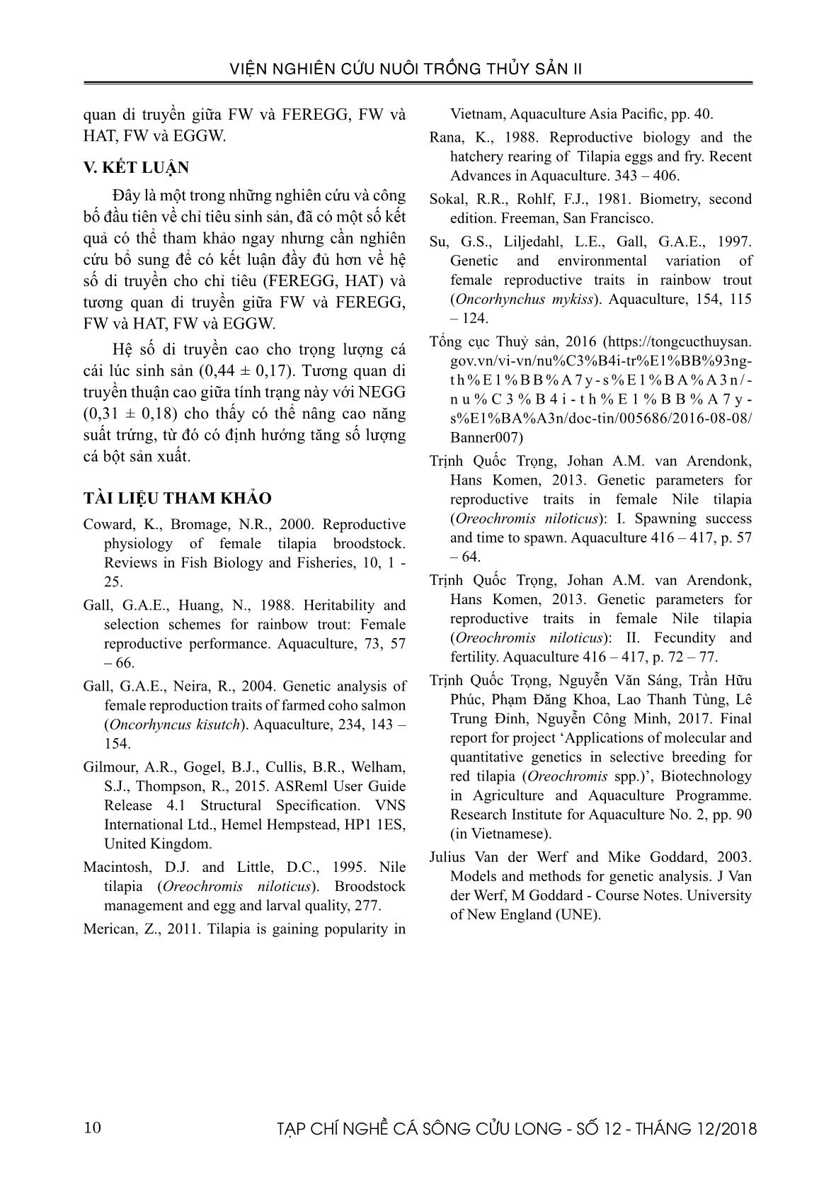 Tạp chí Nghề cá sông Cửu Long - Số 12 - Tháng 12/2018 trang 10