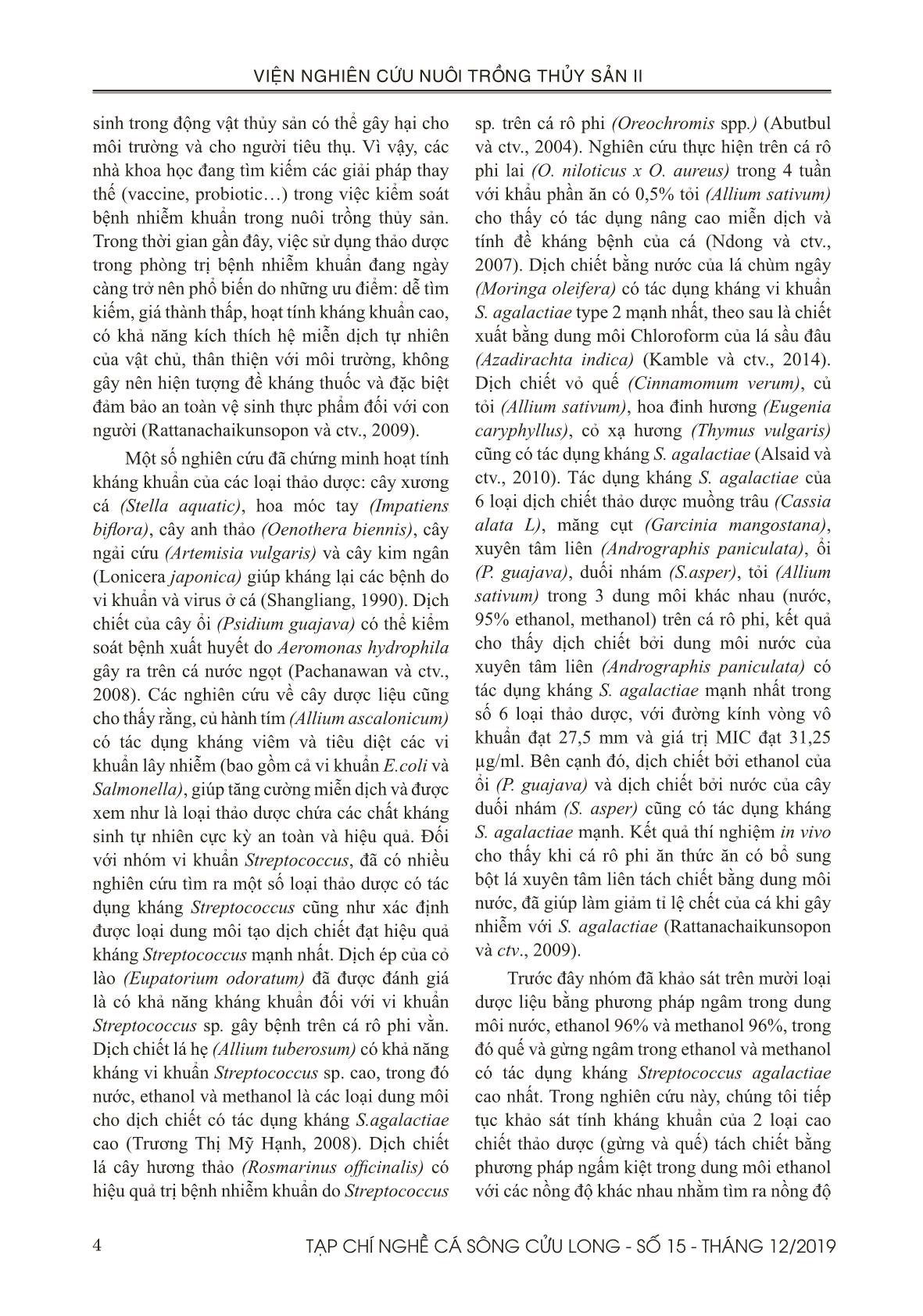 Tạp chí Nghề cá sông Cửu Long - Số 15 - Tháng 12/2019 trang 4