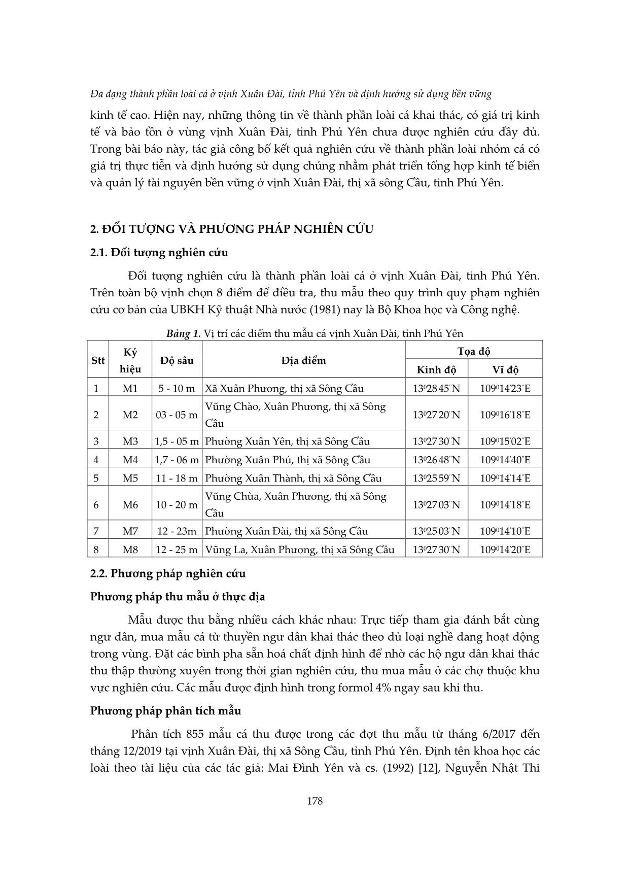 Đa dạng thành phần loài cá ở vịnh Xuân Đài, tỉnh Phú Yên và định hướng sử dụng bền vững trang 2