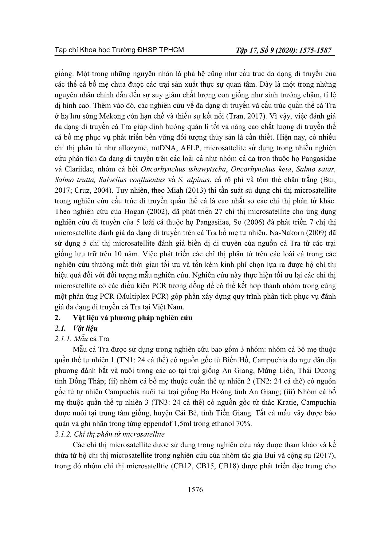 Hiệu chỉnh các thành phần cho phản ứng PCR của các microsatellite và nghiên cứu đa dạng di truyền các quần thể cá tra (Pangasianodon hypophthalmus) trang 2
