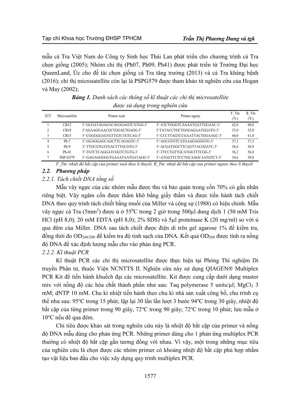 Hiệu chỉnh các thành phần cho phản ứng PCR của các microsatellite và nghiên cứu đa dạng di truyền các quần thể cá tra (Pangasianodon hypophthalmus) trang 3