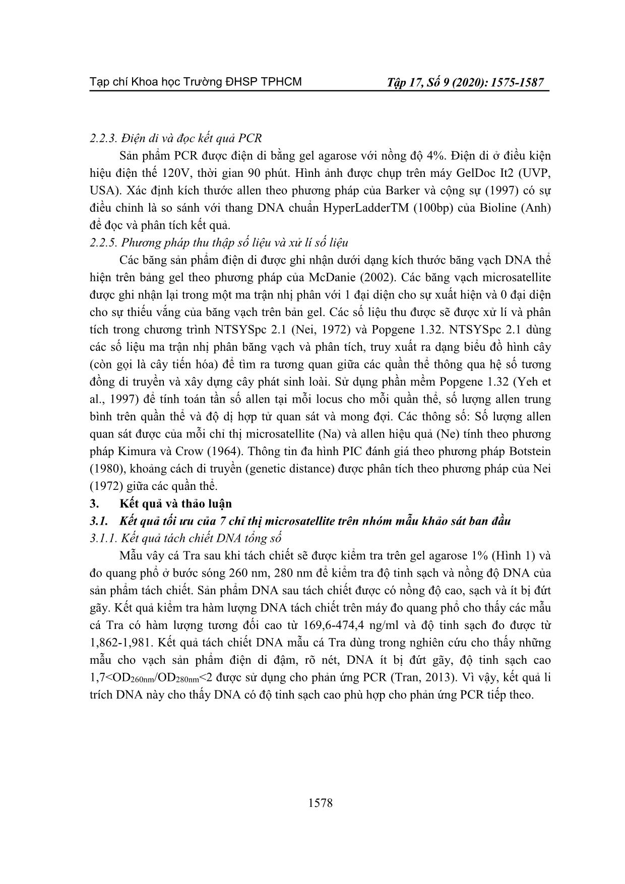 Hiệu chỉnh các thành phần cho phản ứng PCR của các microsatellite và nghiên cứu đa dạng di truyền các quần thể cá tra (Pangasianodon hypophthalmus) trang 4