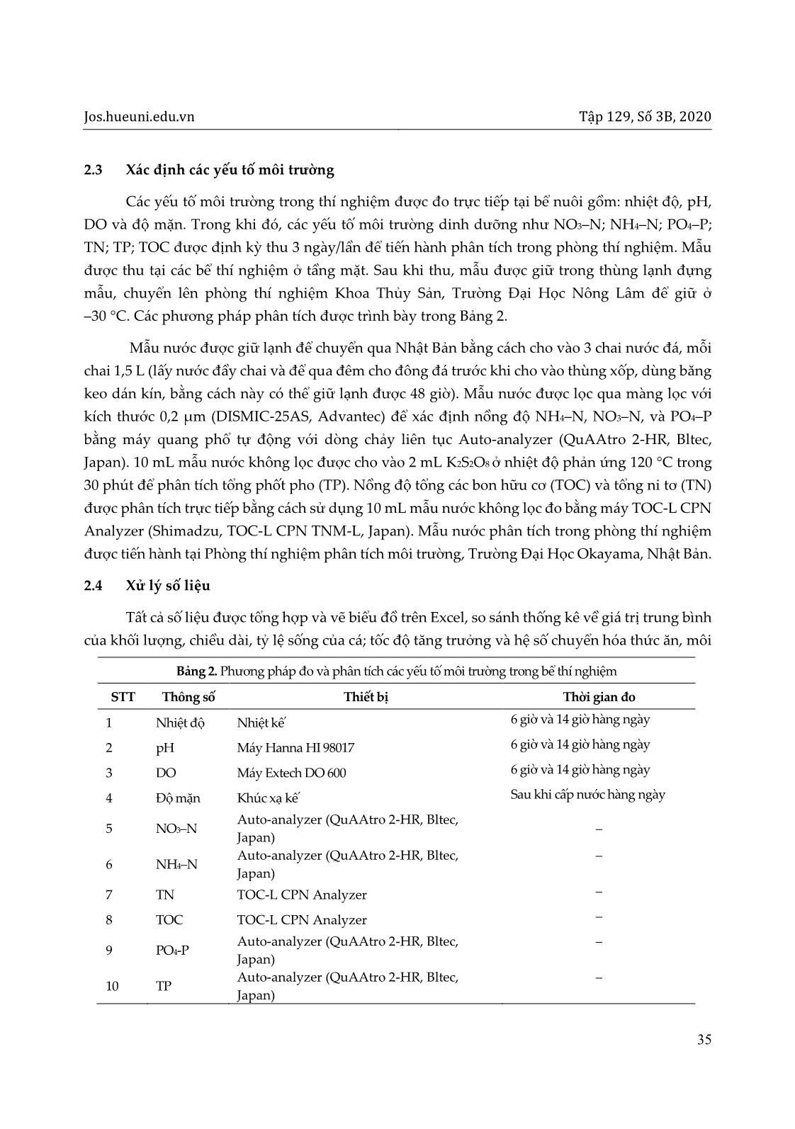 Ảnh hưởng của độ mặn đến tốc độ sinh trưởng, tỷ lệ sống và hệ số chuyển hóa thức ăn của cá bống bớp (Bostrychus sinensis) giai đoạn giống trang 5