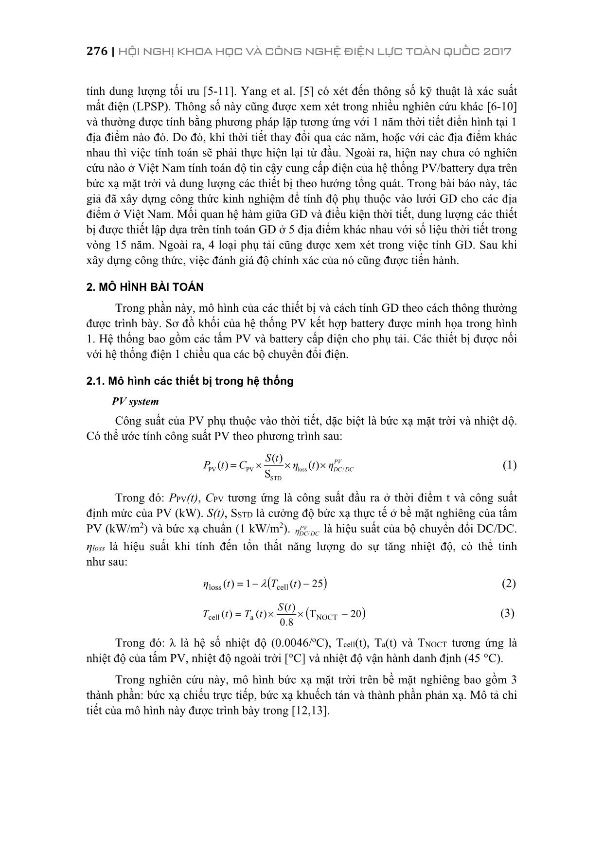 Xây dựng mô hình tính toán độ phụ thuộc vào lưới của hệ thống năng lượng mặt trời/battery dựa trên tổng lượng bức xạ hàng năm trang 2