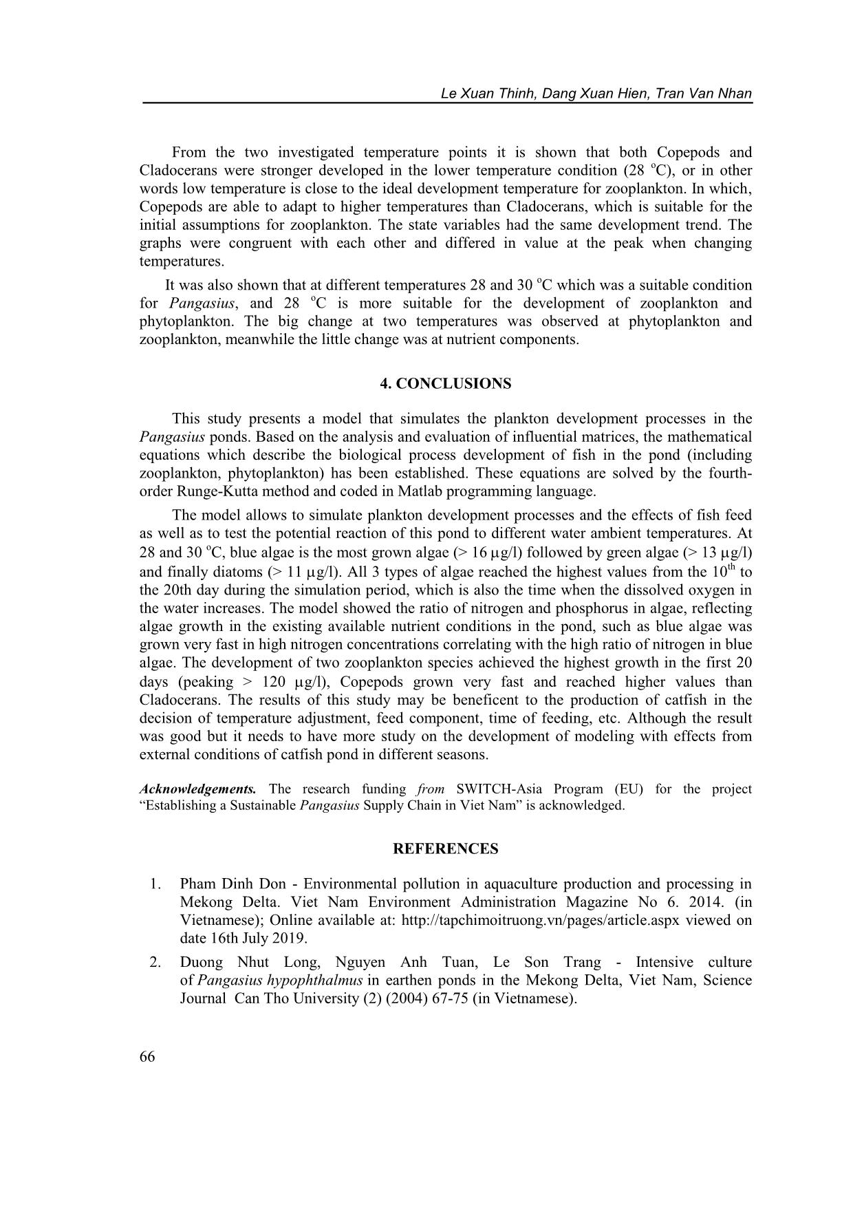 Application of a mathematic model to evaluate the impact of temperature to plankton development processes in the pangasius (Pangasianodon hypophthalmus) production pond in Viet Nam trang 8