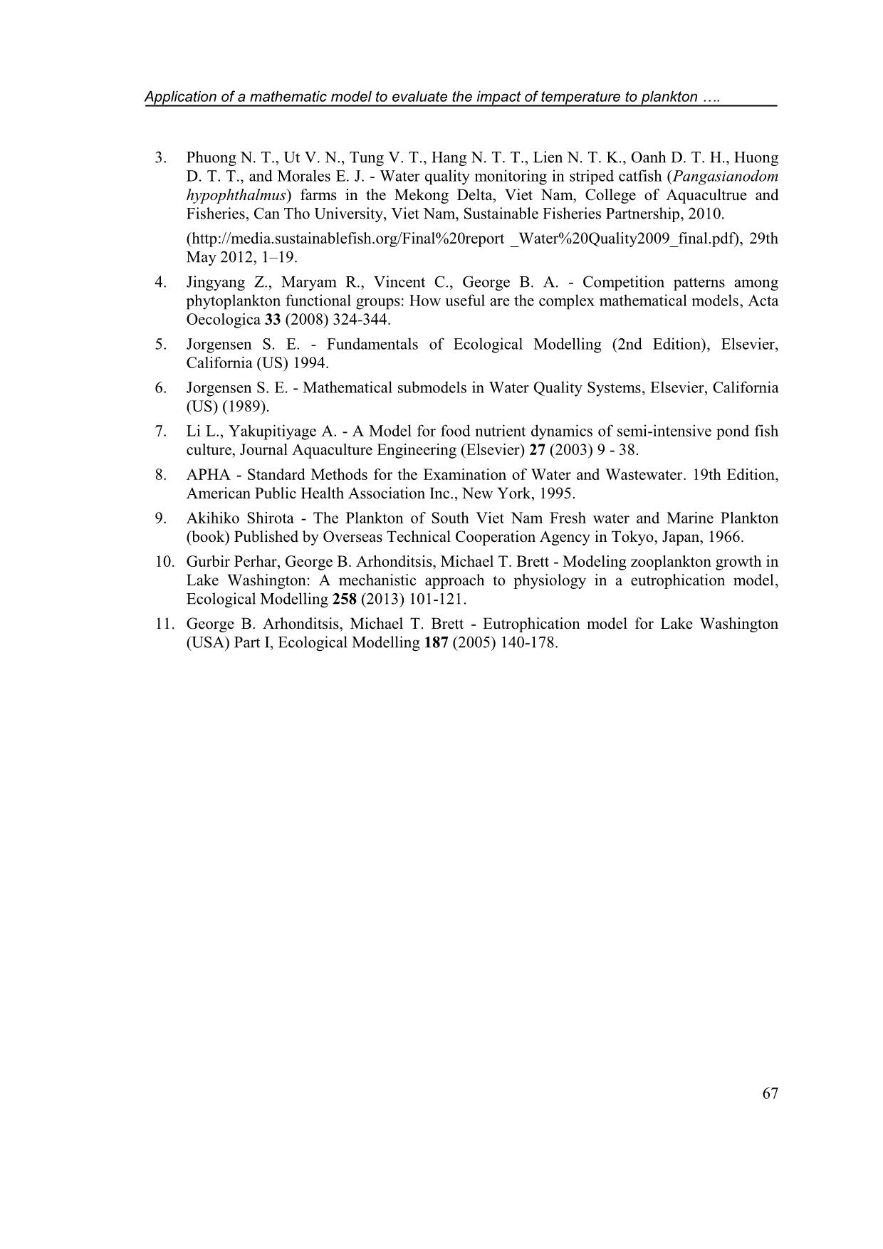 Application of a mathematic model to evaluate the impact of temperature to plankton development processes in the pangasius (Pangasianodon hypophthalmus) production pond in Viet Nam trang 9