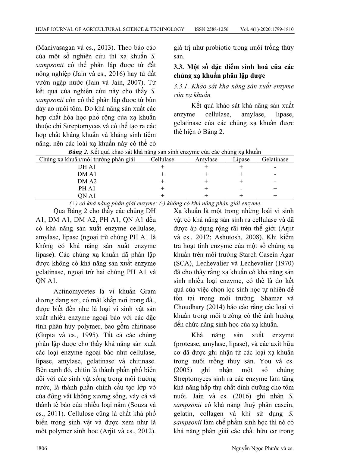 Nghiên cứu một số đặc tính sinh hoá của các chủng xạ khuẩn phân lập được từ các ao nuôi tôm thâm canh tại Thừa Thiên Huế trang 8