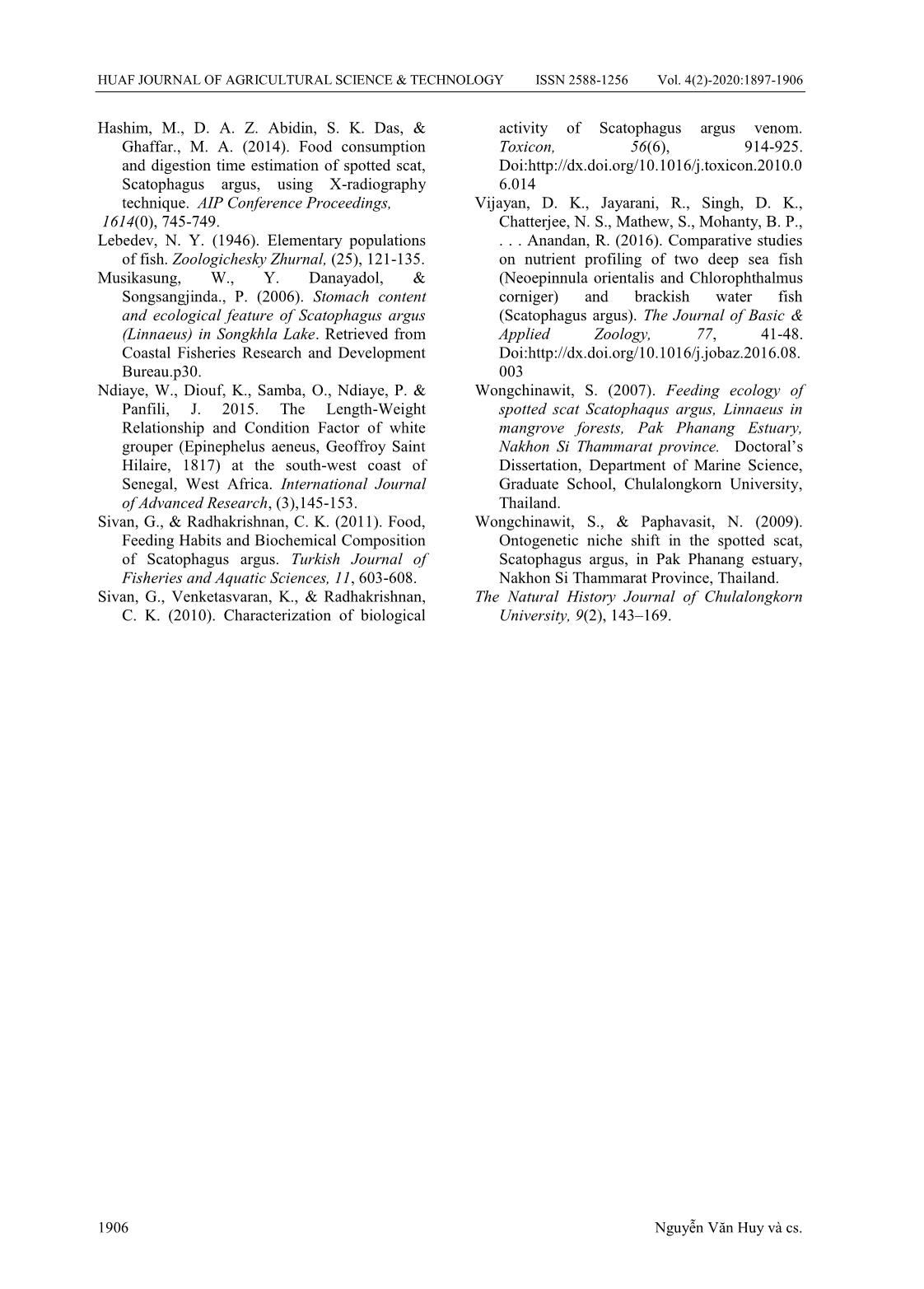 Đặc điểm dinh dưỡng và sinh trưởng của cá nâu Scatophagus argus (Linnaeus, 1776) phân bố ở đầm phá Tam Giang trang 10