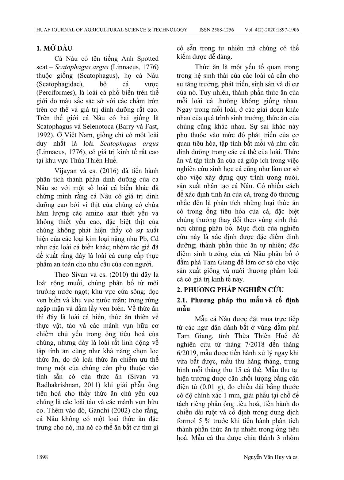 Đặc điểm dinh dưỡng và sinh trưởng của cá nâu Scatophagus argus (Linnaeus, 1776) phân bố ở đầm phá Tam Giang trang 2