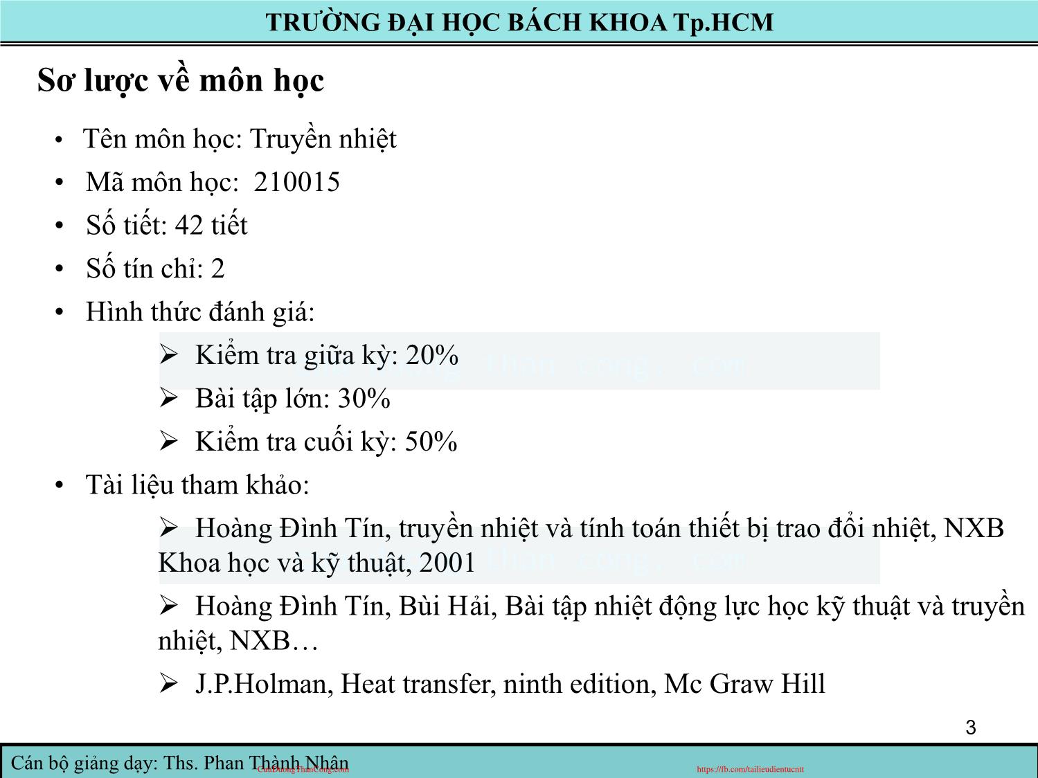 Bài giảng Truyền nhiệt - Chương 1: Tổng quan về truyền nhiệt - Phan Thành Nhân trang 3