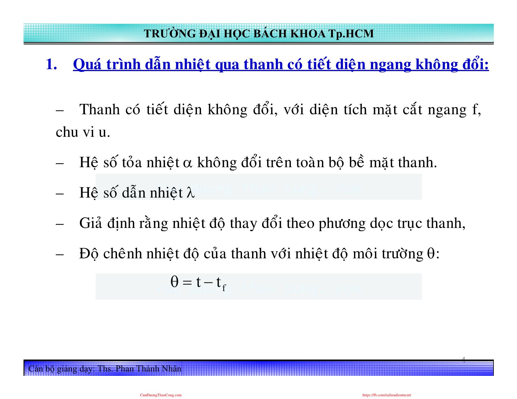 Bài giảng Truyền nhiệt - Chương 3, Phần 2: Dẫn nhiệt qua thanh, cánh - Phan Thành Nhân trang 4