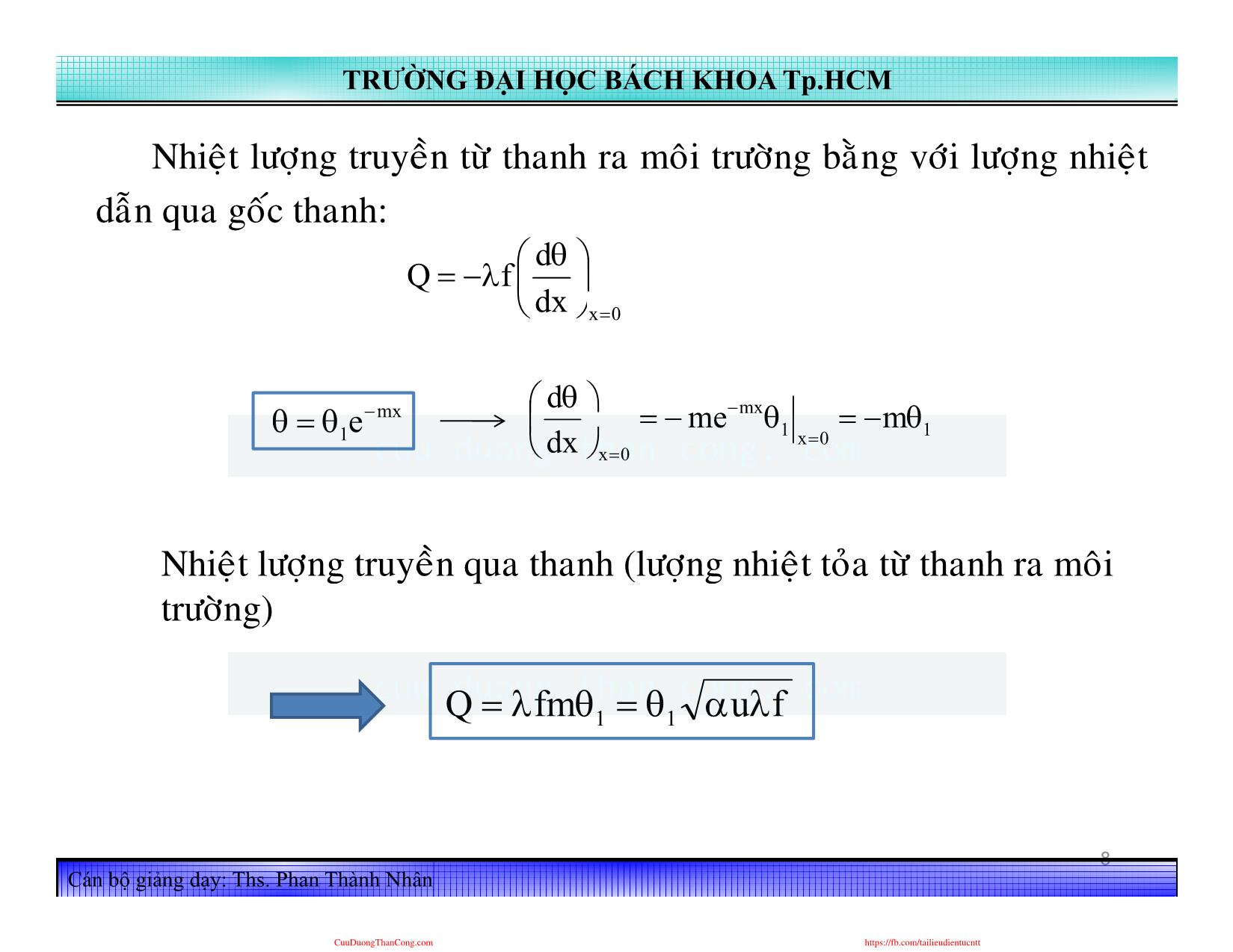 Bài giảng Truyền nhiệt - Chương 3, Phần 2: Dẫn nhiệt qua thanh, cánh - Phan Thành Nhân trang 8