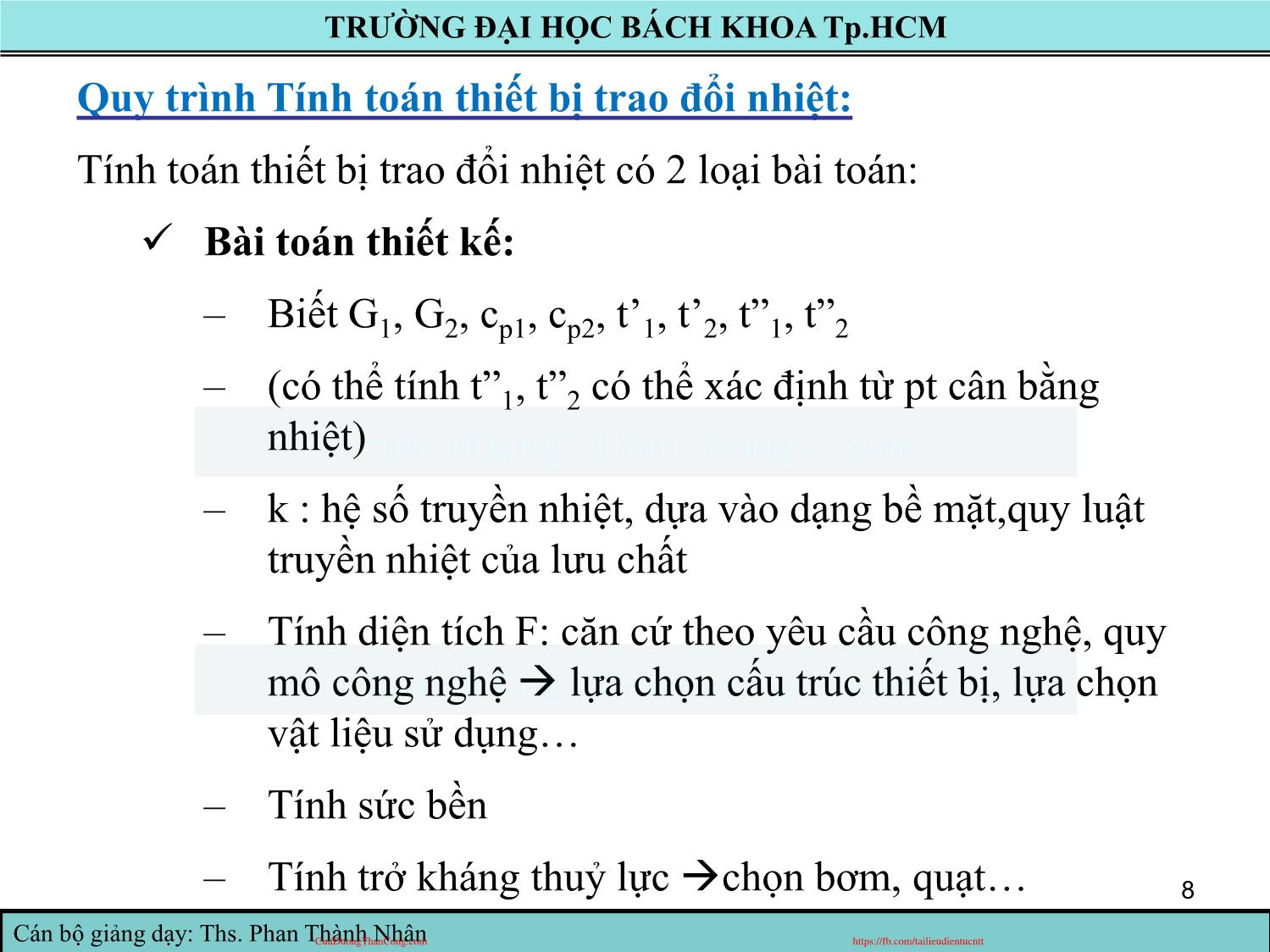 Bài giảng Truyền nhiệt - Chương 8: Thiết bị trao đổi nhiệt - Phan Thành Nhân trang 8