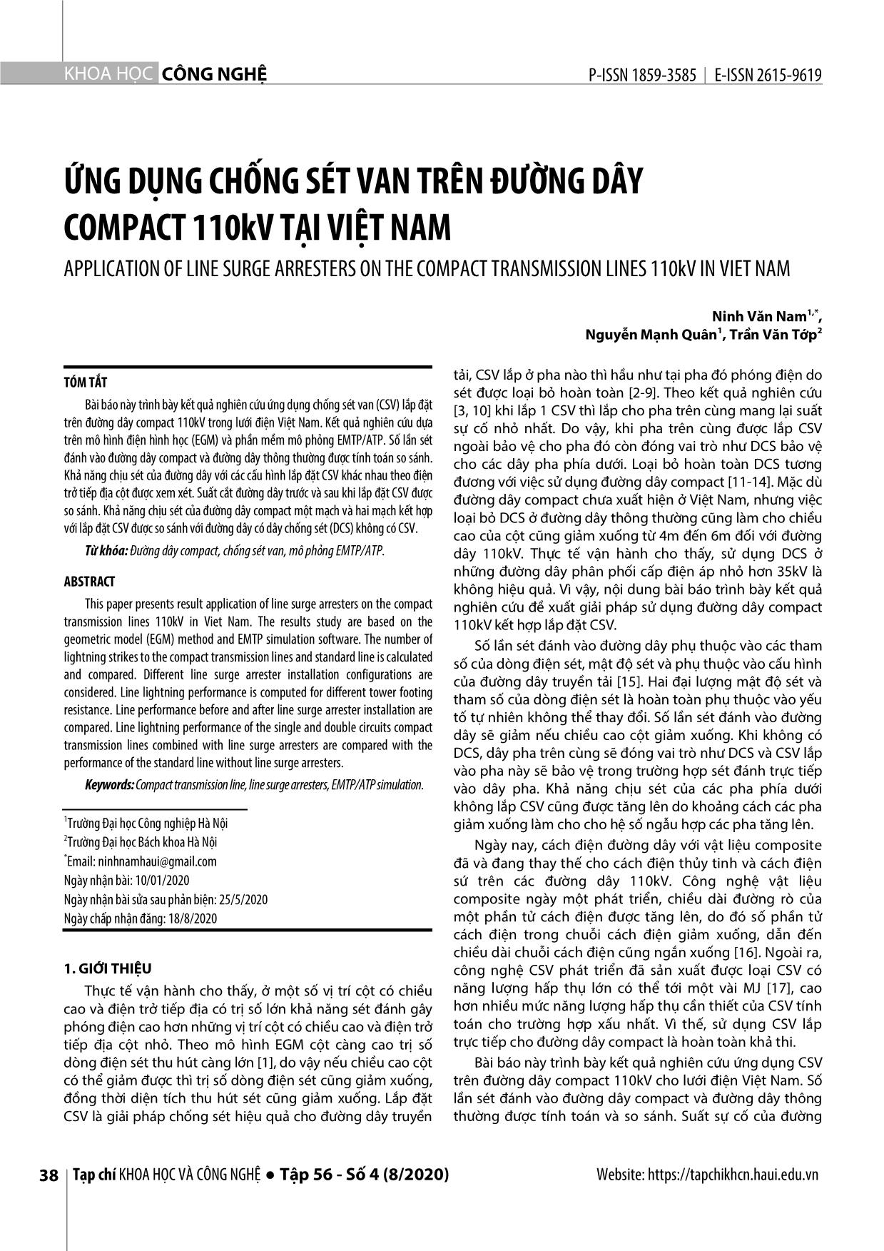 Ứng dụng chống sét van trên đường dây compact 110Kv tại Việt Nam trang 1