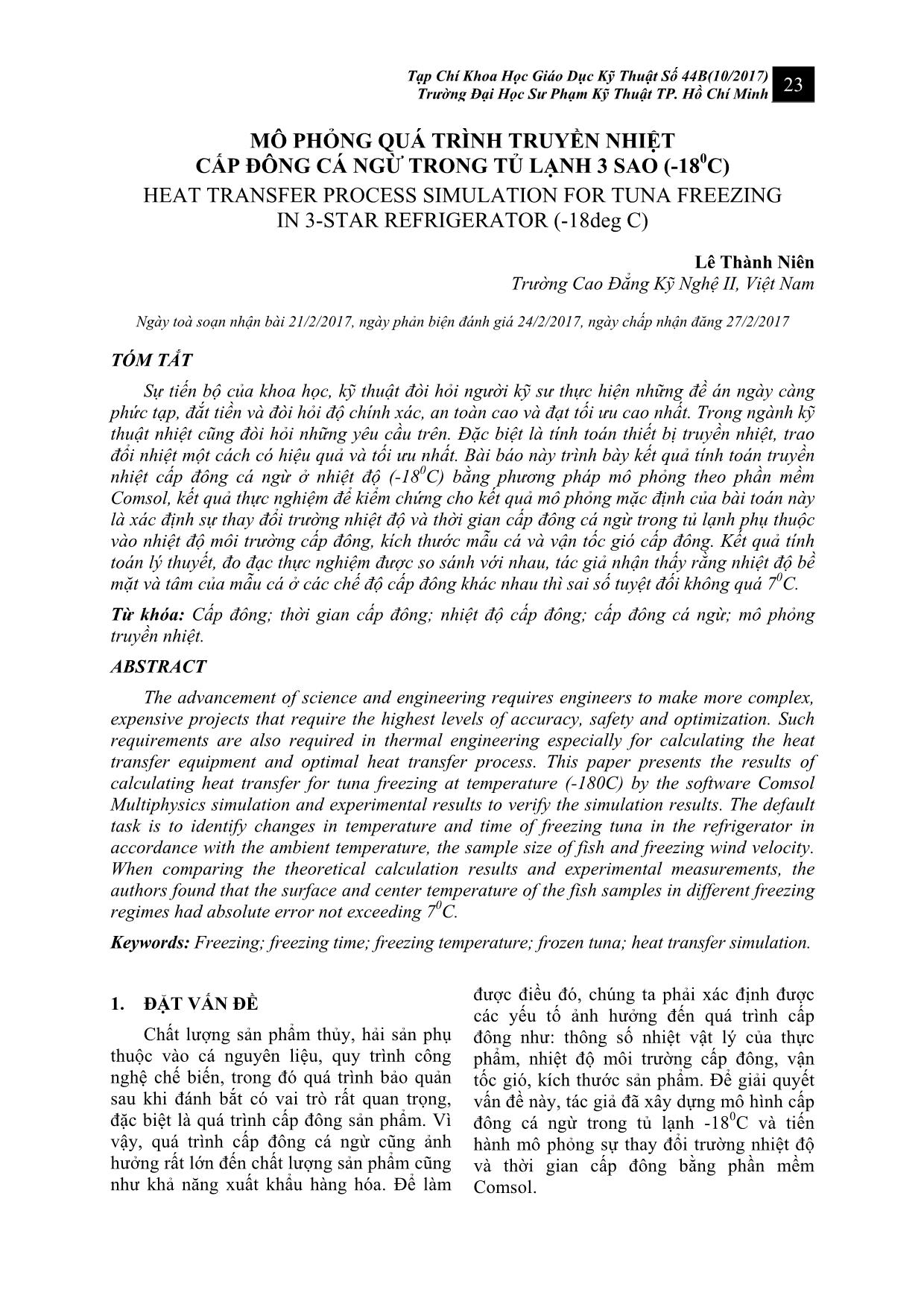 Mô phỏng quá trình truyền nhiệt cấp đông cá ngừ trong tủ lạnh 3 sao (-180C) trang 1
