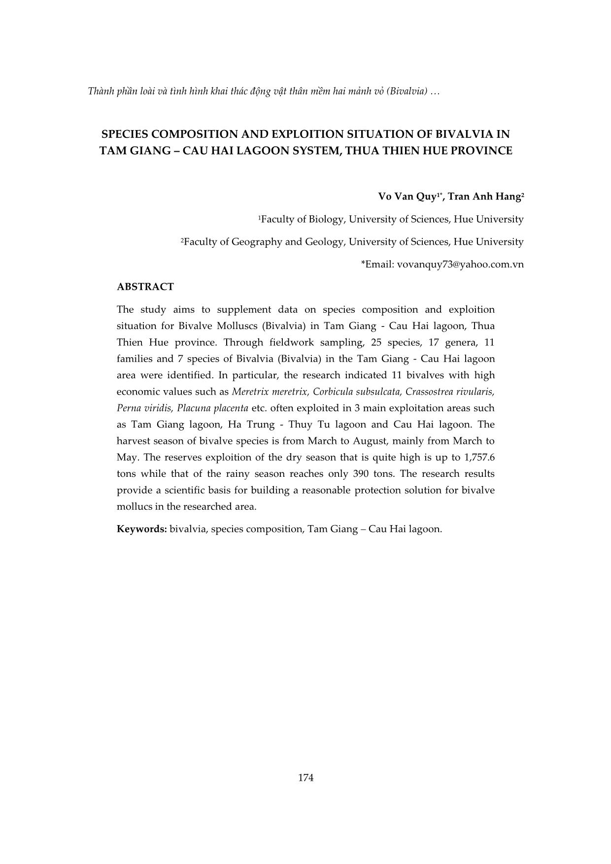 Thành phần loài và tình hình khai thác động vật thân mềm hai mảnh vỏ (Bivalvia) ở đầm phá Tam Giang – Cầu Hai, tỉnh Thừa Thiên Huế trang 8