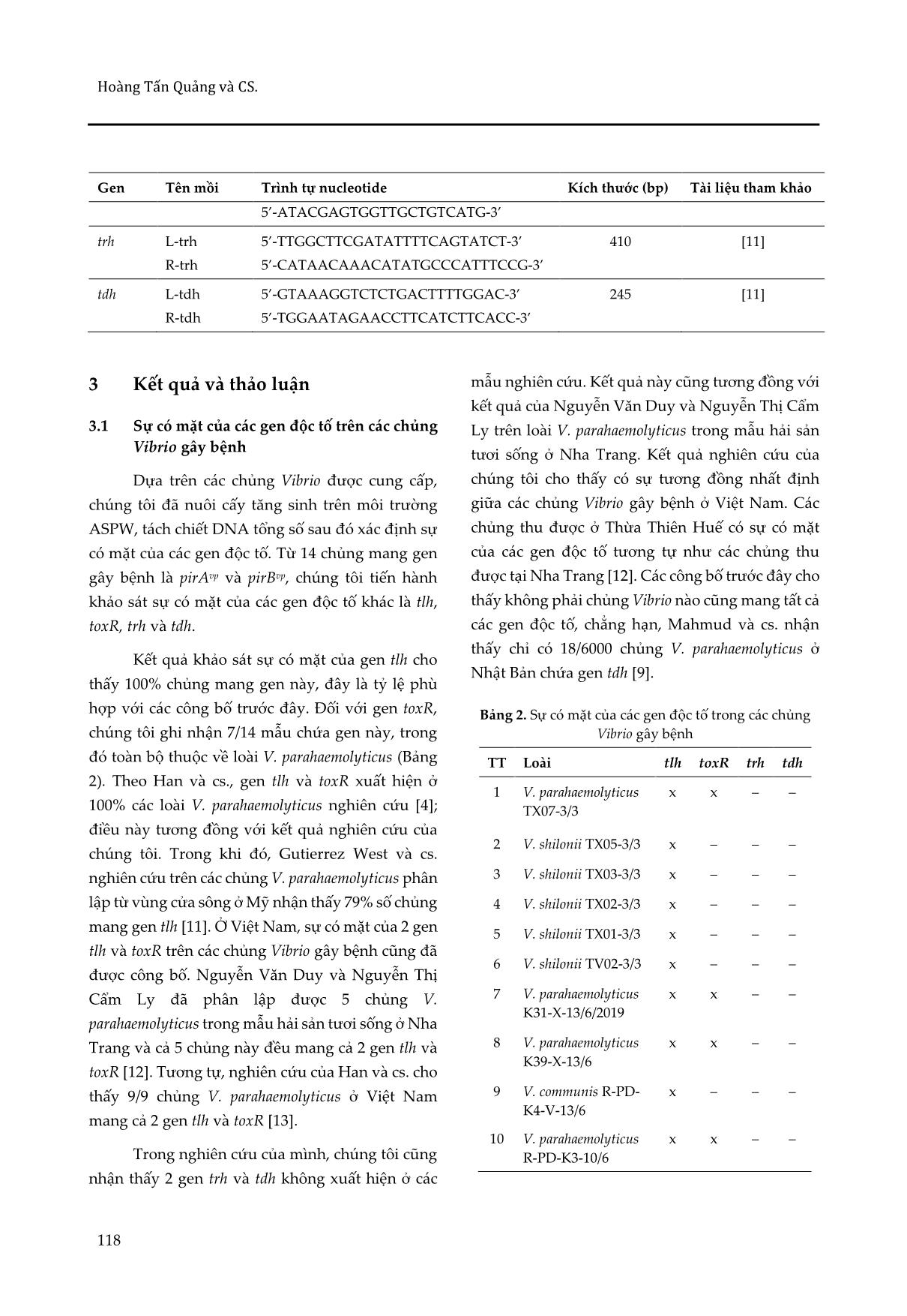 Xác định sự có mặt của các gen độc tố ở các chủng Vibrio gây bệnh hoại tử gan tụy cấp tính trên tôm thẻ chân trắng tại Thừa Thiên Huế trang 4