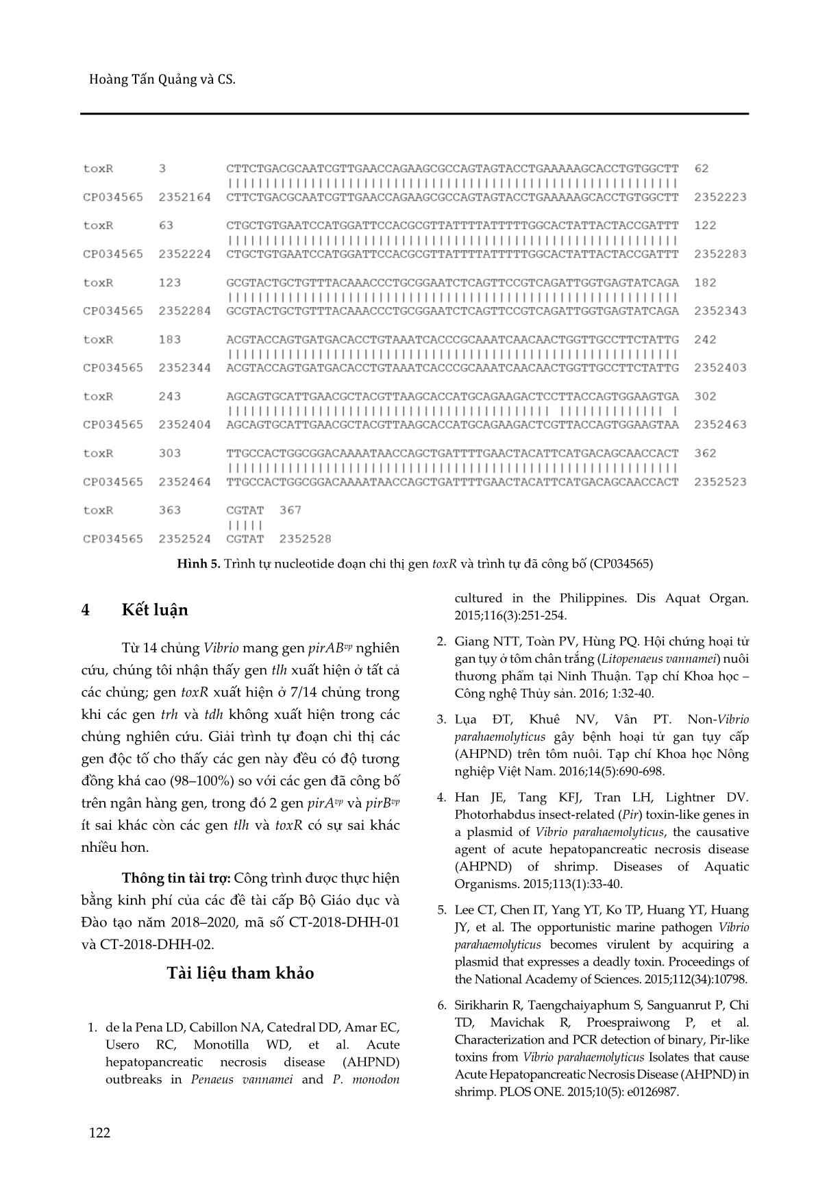 Xác định sự có mặt của các gen độc tố ở các chủng Vibrio gây bệnh hoại tử gan tụy cấp tính trên tôm thẻ chân trắng tại Thừa Thiên Huế trang 8