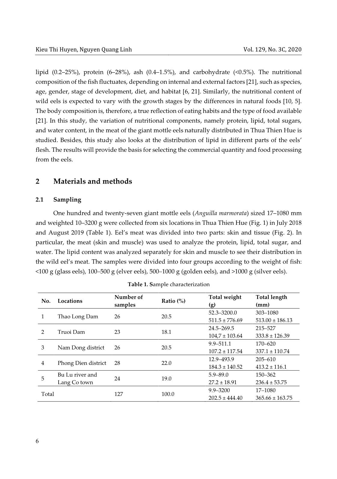 Nutritional composition and lipid content of skin and muscle of wild giant mottle eels anguilla marmorata in Thua Thien Hue, Vietnam trang 2