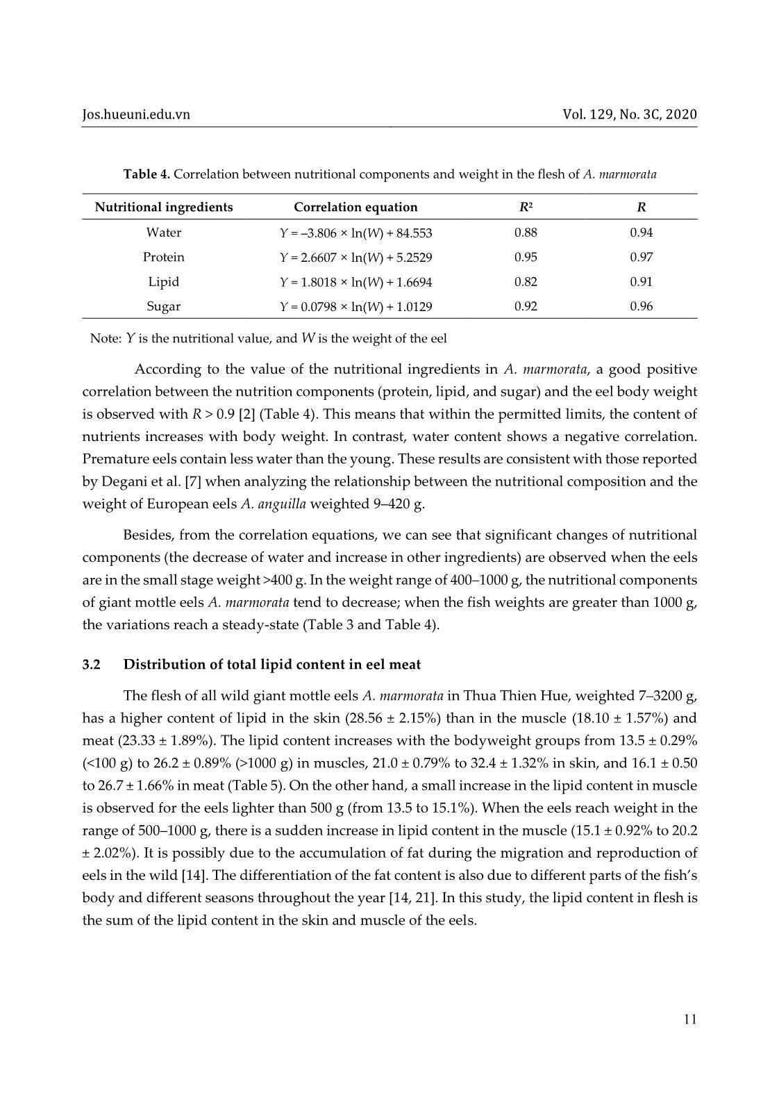 Nutritional composition and lipid content of skin and muscle of wild giant mottle eels anguilla marmorata in Thua Thien Hue, Vietnam trang 7