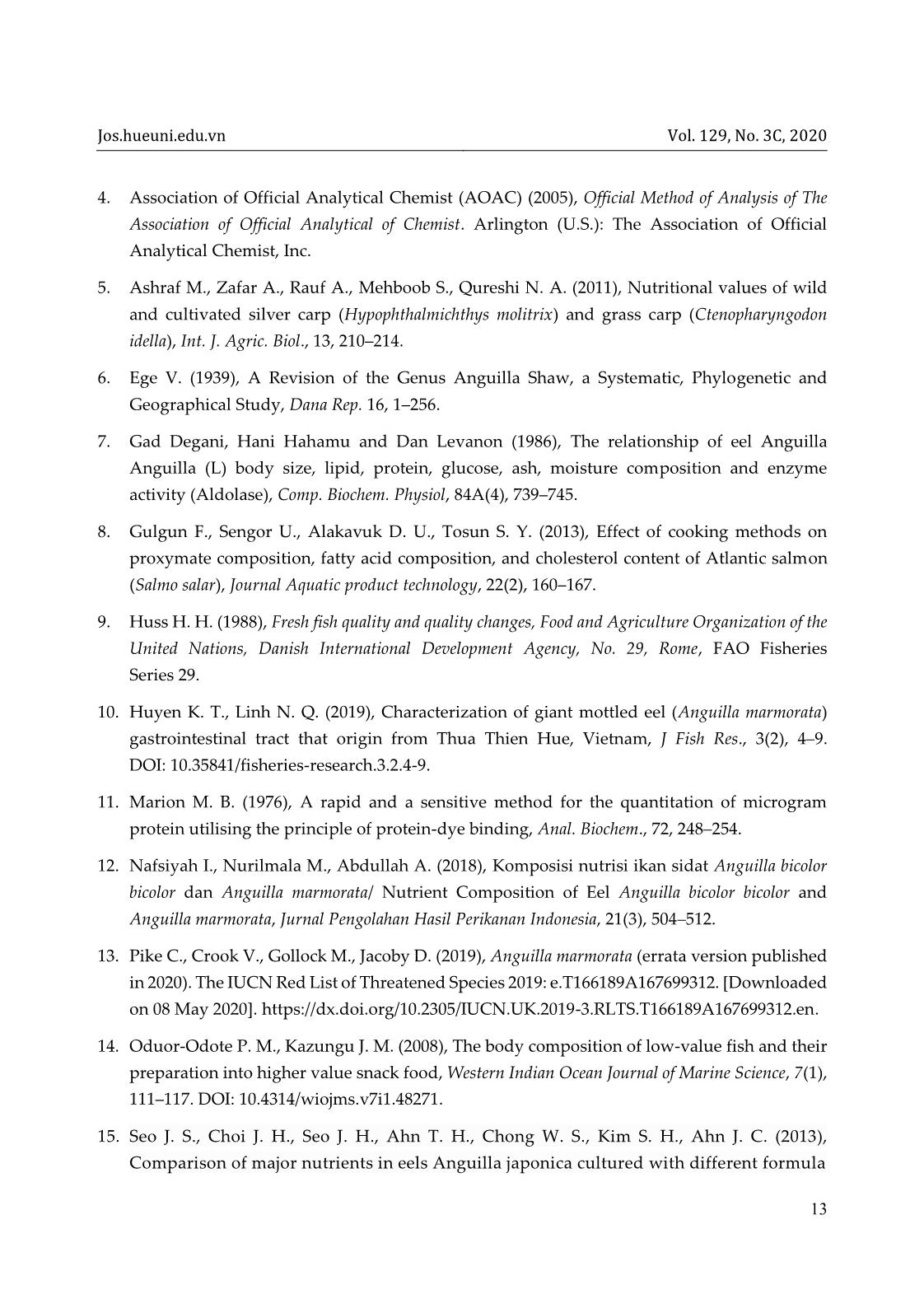 Nutritional composition and lipid content of skin and muscle of wild giant mottle eels anguilla marmorata in Thua Thien Hue, Vietnam trang 9