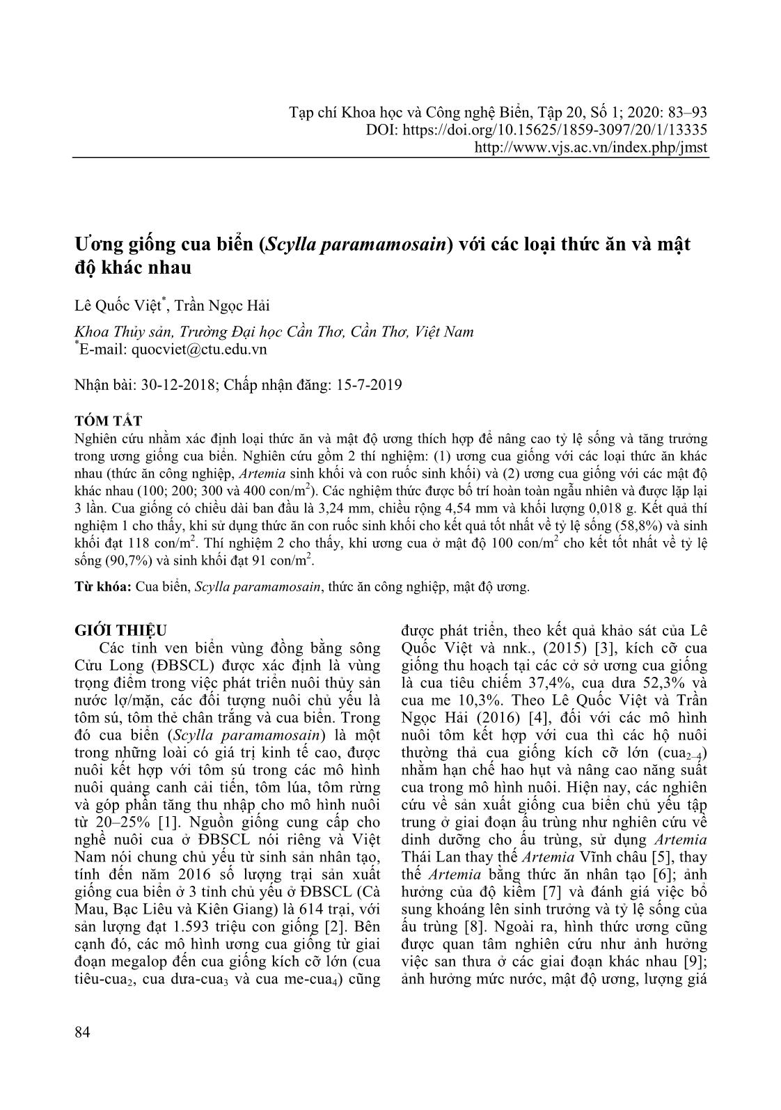 Crablet nursery of mud crab (Scylla paramamosain) with different feed types and stocking densities trang 2