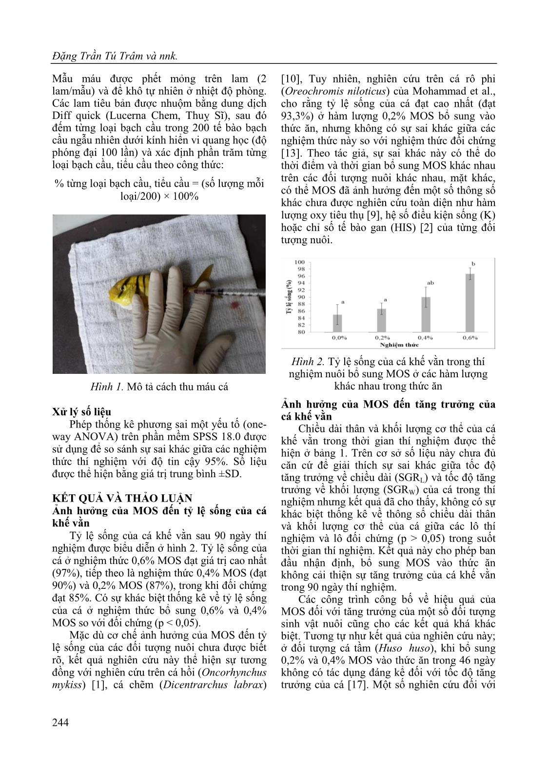 Effects of dietary Mannan oligosaccharide (MOS) on grown, survival rate, intestinal morphology and blood cell count of the golden trevally fish (Gnathanodon specious) trang 4