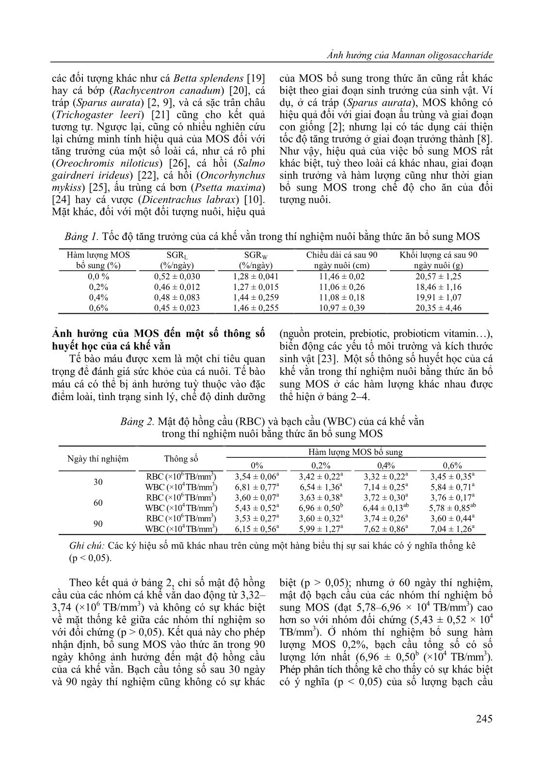 Effects of dietary Mannan oligosaccharide (MOS) on grown, survival rate, intestinal morphology and blood cell count of the golden trevally fish (Gnathanodon specious) trang 5