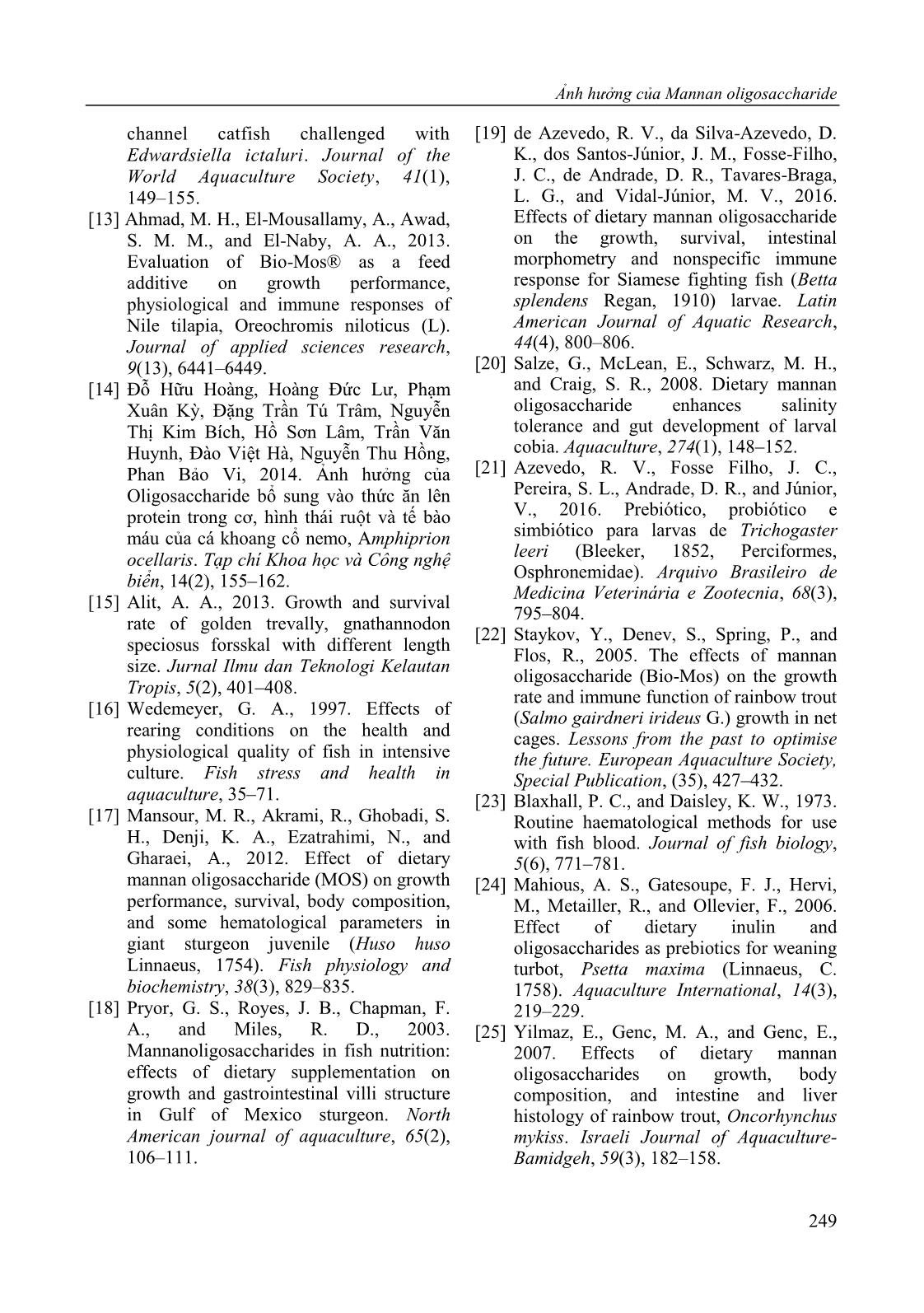 Effects of dietary Mannan oligosaccharide (MOS) on grown, survival rate, intestinal morphology and blood cell count of the golden trevally fish (Gnathanodon specious) trang 9