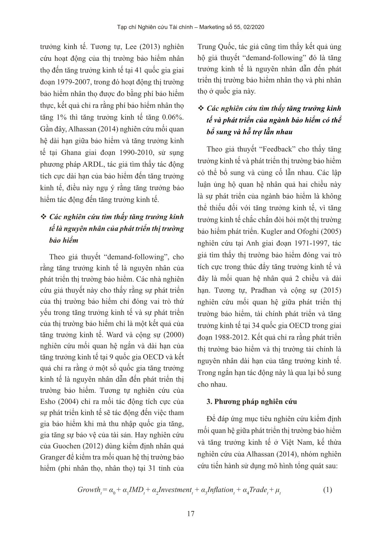 Mối quan hệ giữa phát triển thị trường bảo hiểm và tăng trưởng kinh tế ở Việt Nam trang 3