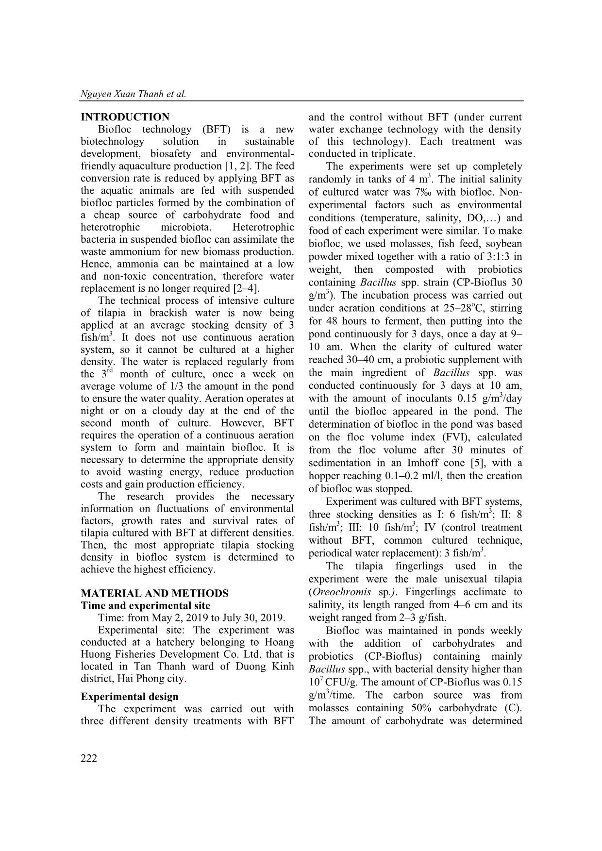 Effects of stocking density on growth and survival of tilapia cultured in biofloc technology system in brackish water trang 2