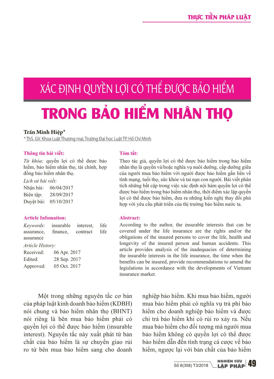 Xác định quyền lợi có thể được bảo hiểm trong bảo hiểm nhân thọ trang 1