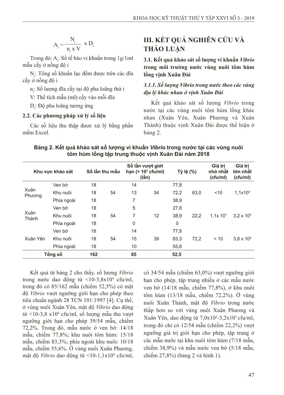 Kết quả khảo sát số lượng vi khuẩn vibrio trong môi trường nước và trầm tích vùng nuôi tôm hùm lồng ở vịnh Xuân Đài, tỉnh Phú Yên trang 3