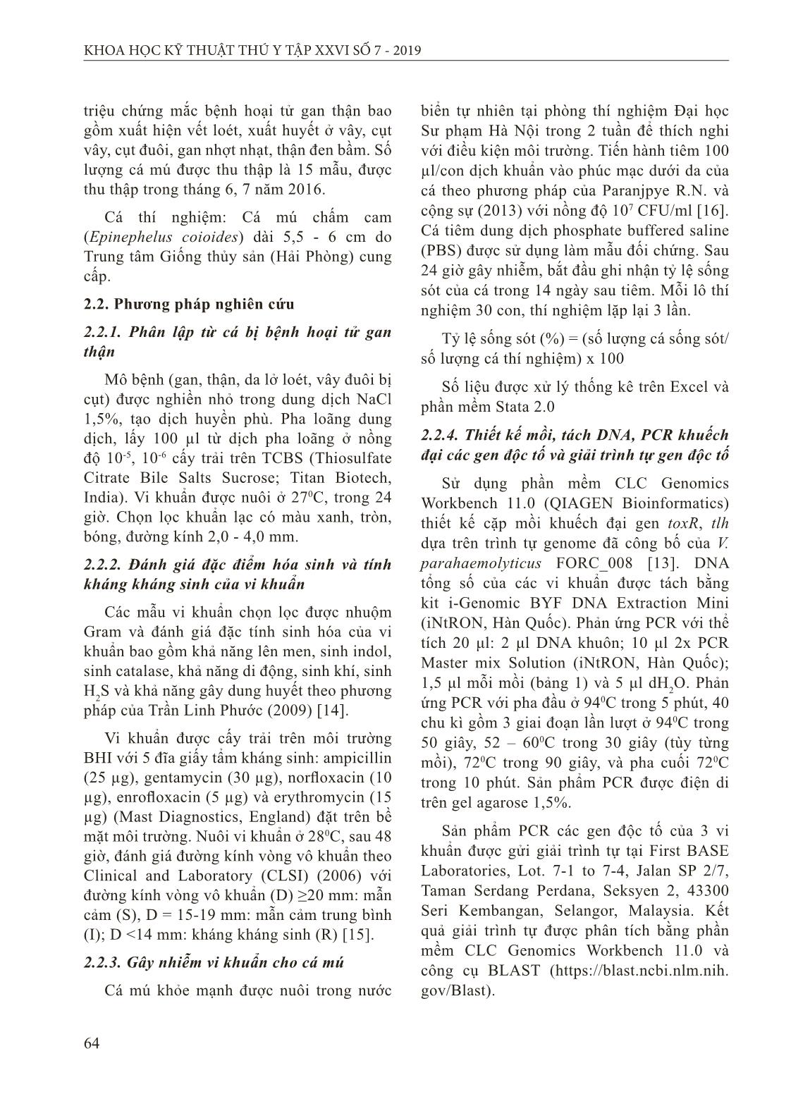 Đặc điểm sinh hóa và di truyền của chủng Vibrio parahaemolyticus gây bệnh hoại tử gan thận cho cá mú nuôi tại Cát Bà, Hải Phòng trang 3