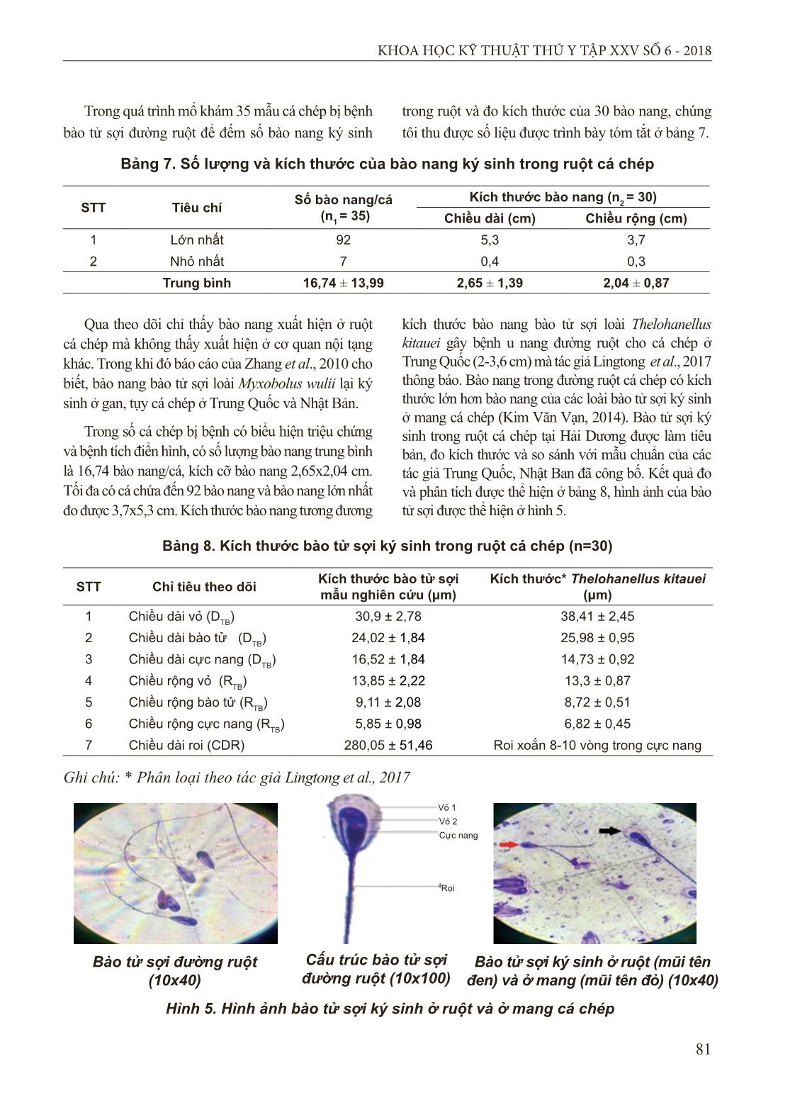 Nghiên cứu một số đặc điểm bệnh u nang bã đậu trong ruột cá chép do bào tử sợi gây ra tại Hải Dương trang 6