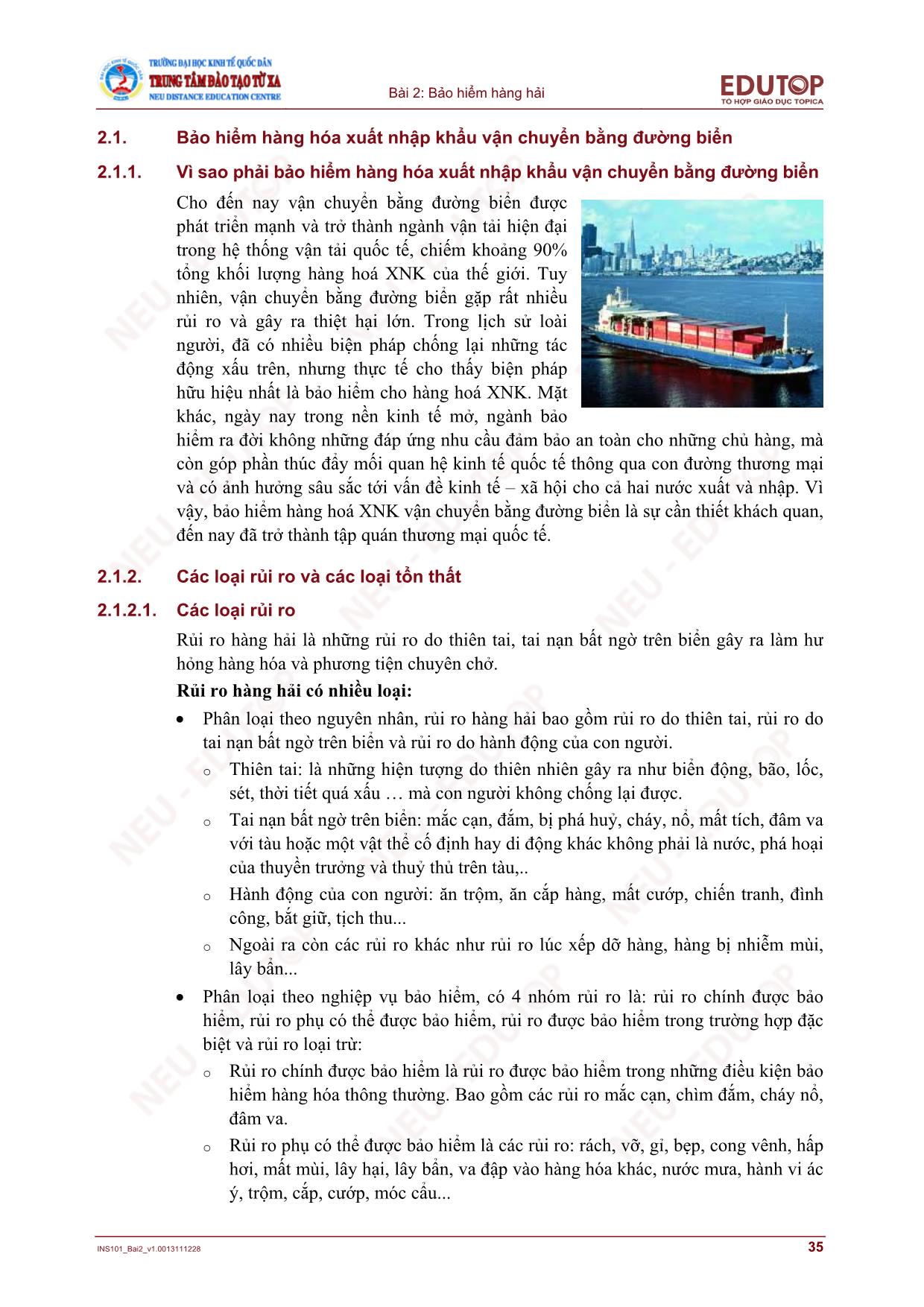 Bài giảng Bảo hiểm thương mại - Bài 2, Phần 2: Bảo hiểm hàng hải - Nguyễn Thị Lệ Huyền trang 3