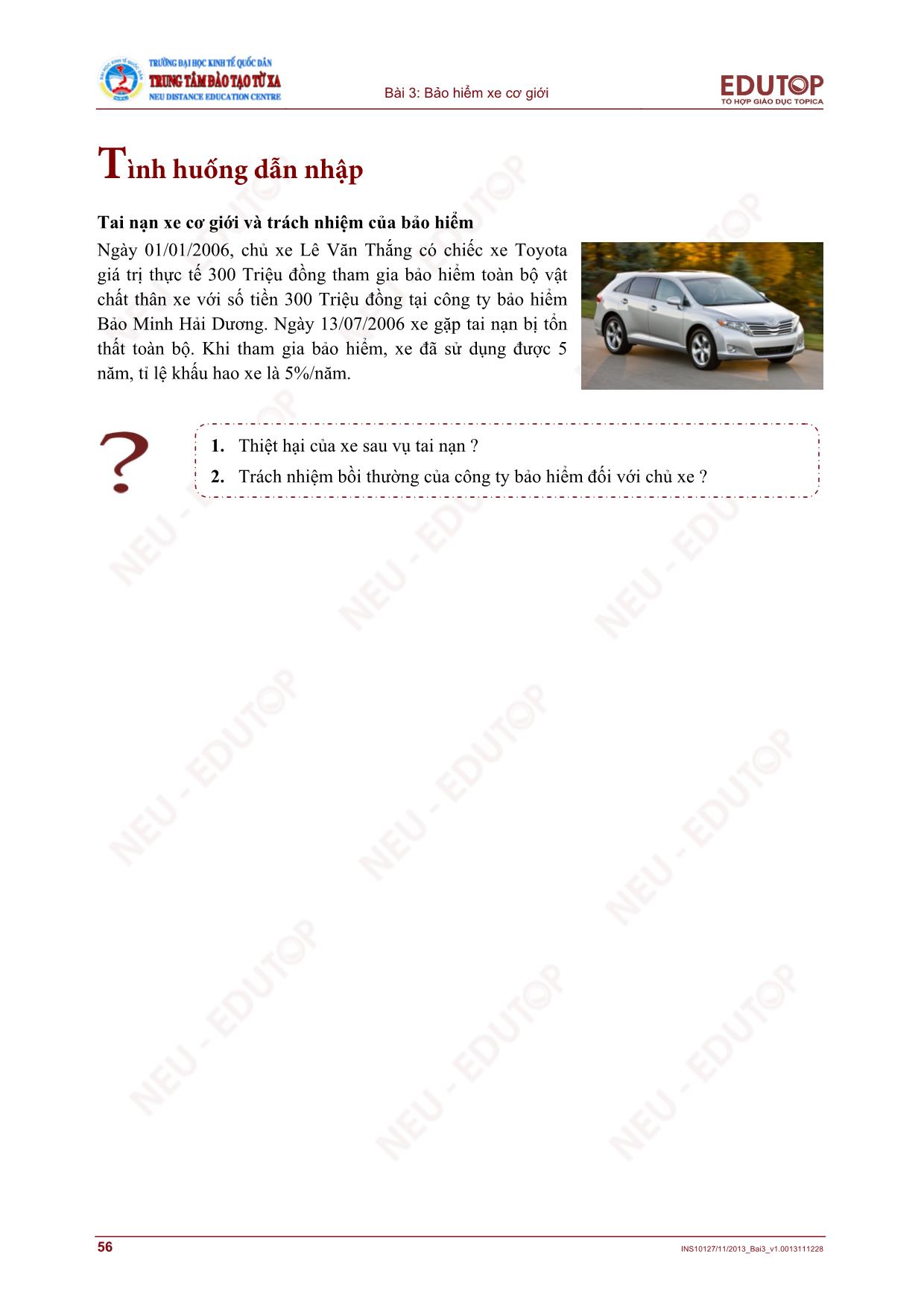 Bài giảng Bảo hiểm thương mại - Bài 3, Phần 2: Bảo hiểm xe cơ giới - Nguyễn Thị Lệ Huyền trang 2