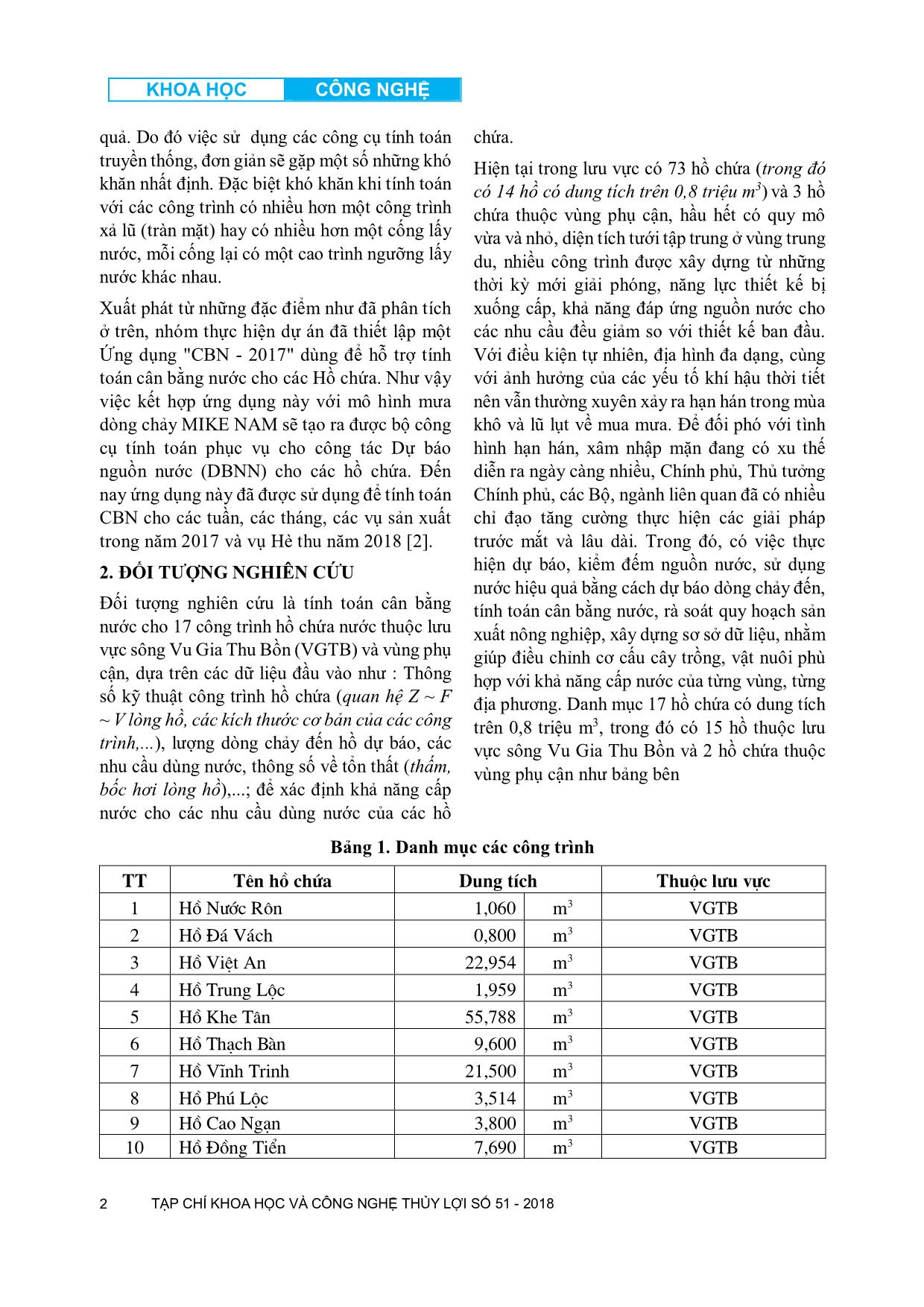 Kết quả nghiên cưu xây dựng bộ công cụ tính toán cân bằng nước cho các hồ chứa phục vụ công tác chỉ đạo, điều hành sản xuất nông nghiệp thuộc lưu vực sông Vu Gia Thu Bồn trang 2
