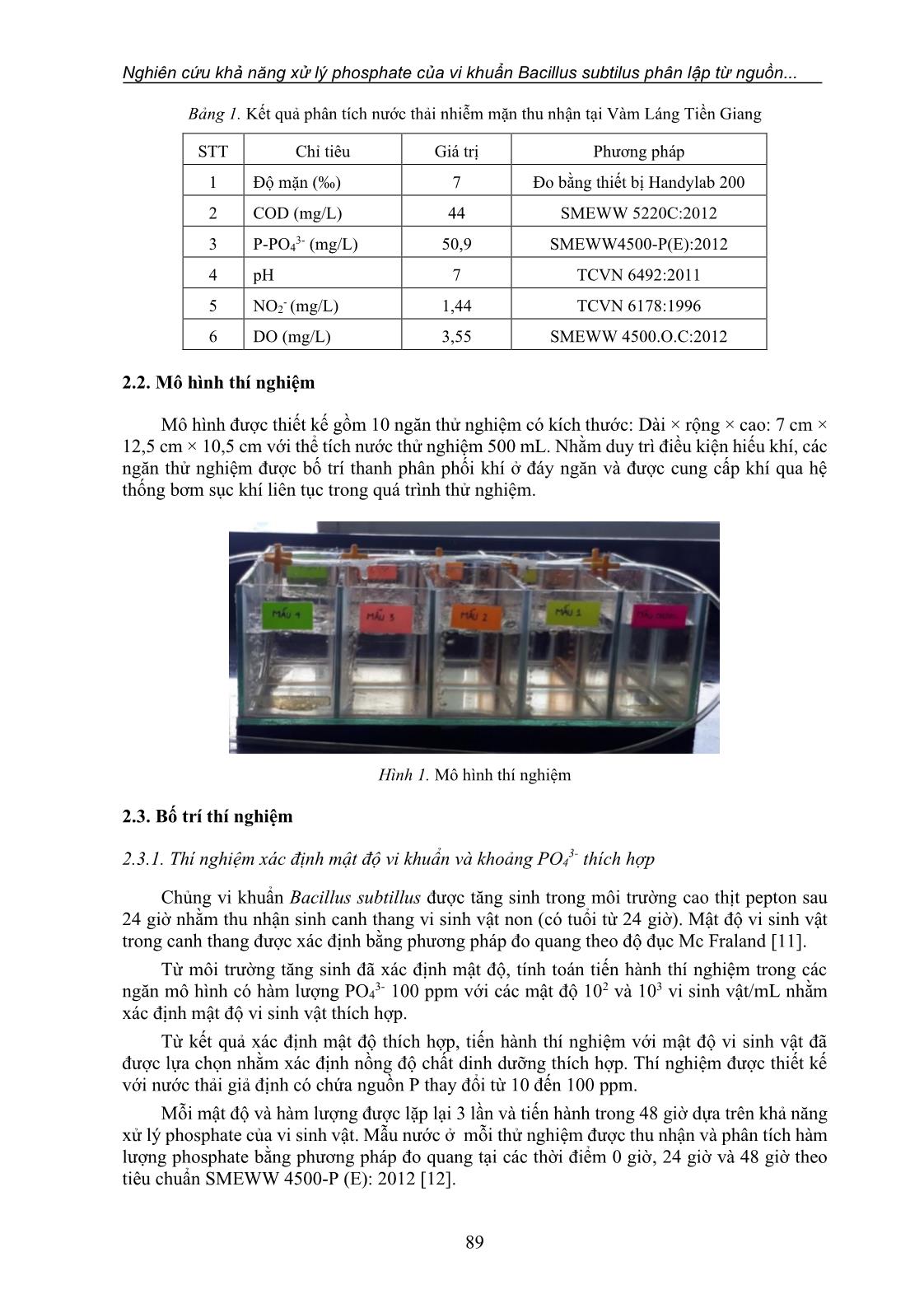 Nghiên cứu khả năng xử lý phosphate của vi khuẩn Bacillus subtilus phân lập từ nguồn nước thải chế biến thủy sản trang 3