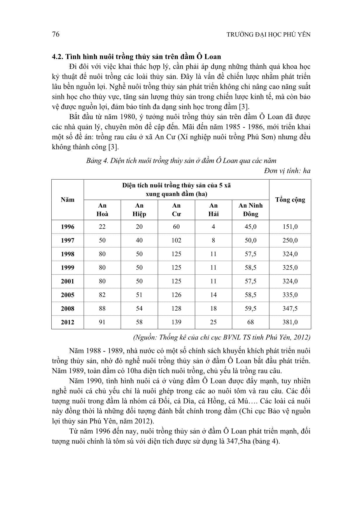 Tình hình khai thác và bảo vệ nguồn lợi thủy sản đầm Ô Loan, tỉnh Phú Yên trang 7