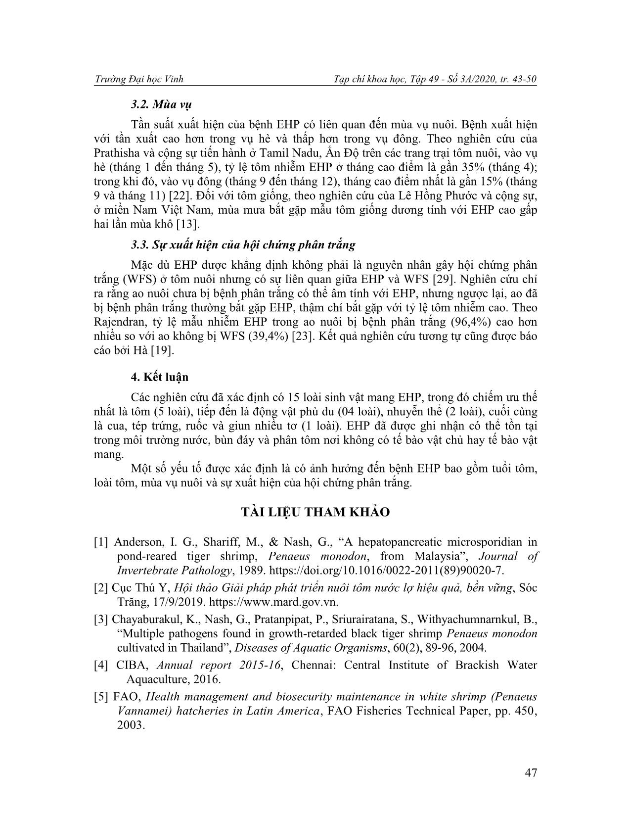 Sinh vật mang vi bào tử trùng Enterocytozoon hepatopenaei và một số yếu tố ảnh hưởng đến bệnh vi bào tử trùng ở tôm nuôi nước lợ trang 5