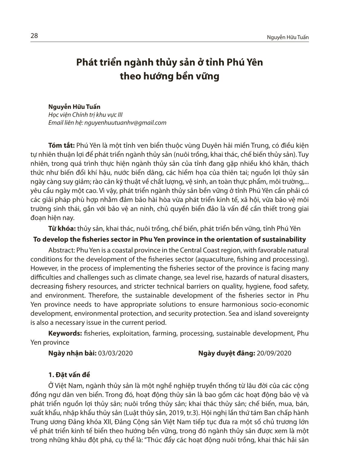 Phát triển ngành thủy sản ở tỉnh Phú Yên theo hướng bền vững trang 1