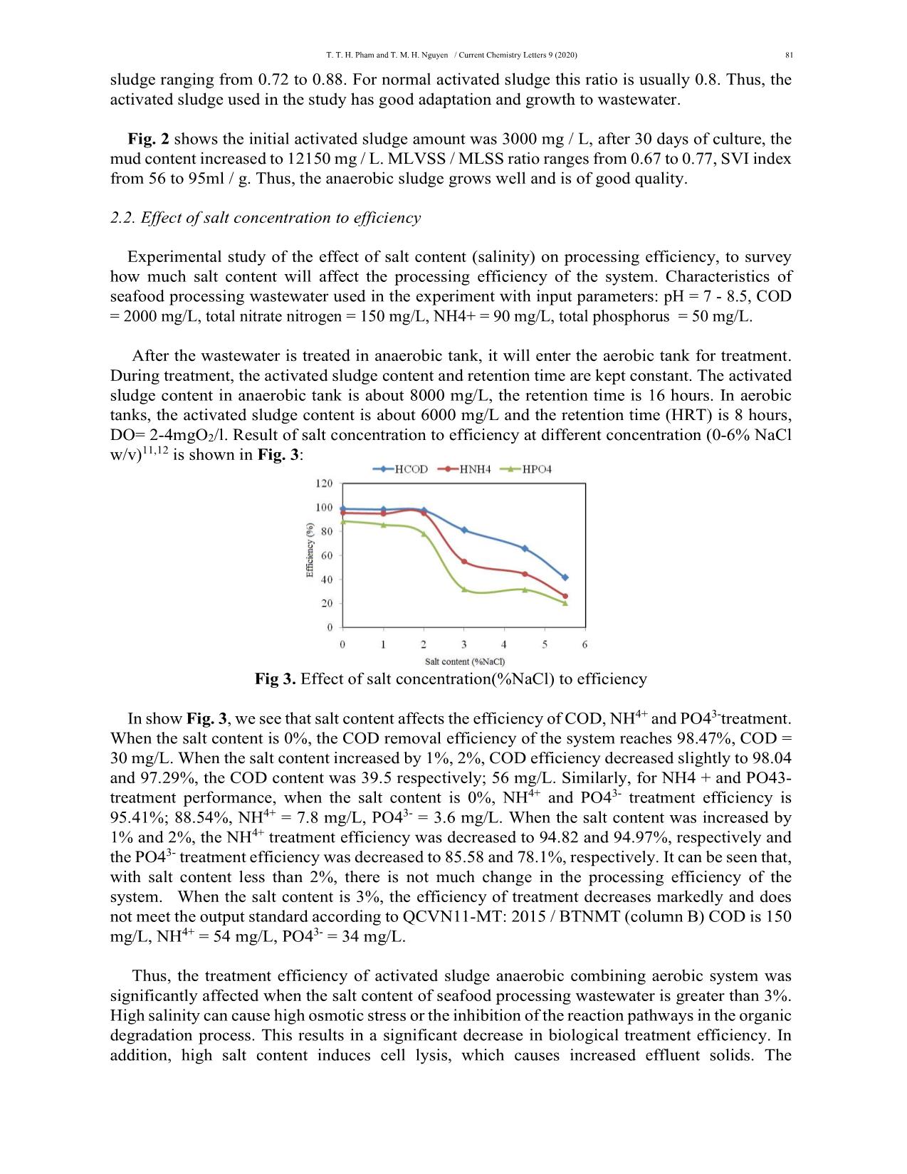 A study to use activated sludge anaerobic combining aerobic for treatment of high salt seafood processing wastewater trang 3