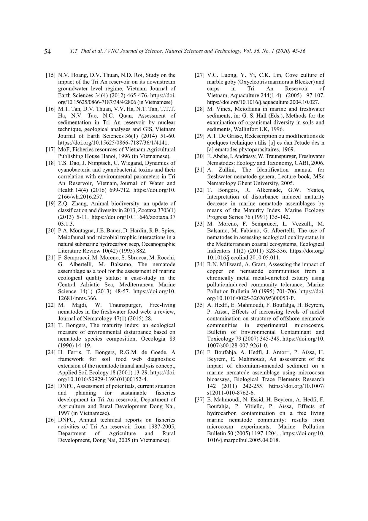 Assessing changes in ecological quality status of sediment in Tri An reservoir (Southeast Vietnam) by using indicator of nematode communities trang 10