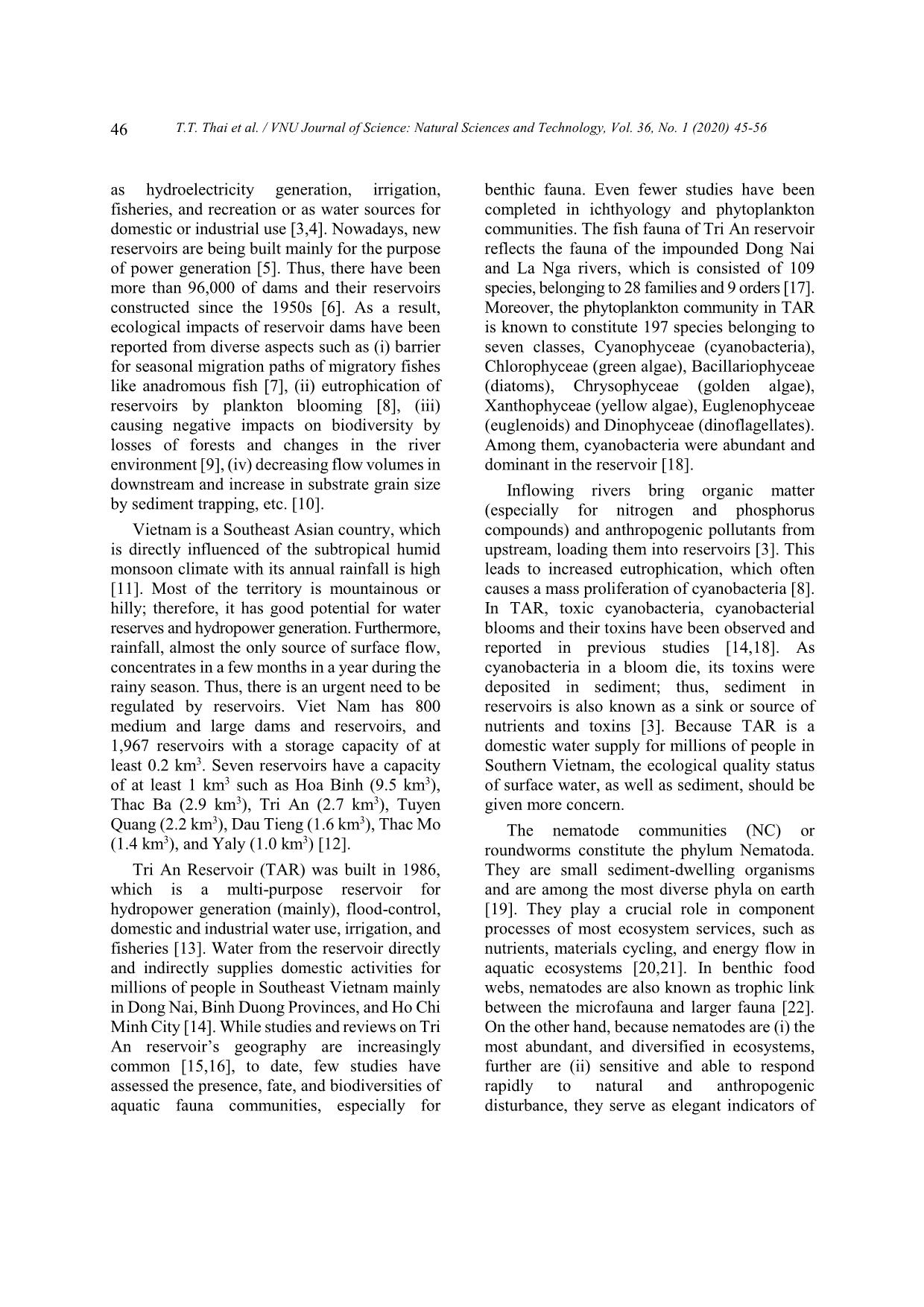 Assessing changes in ecological quality status of sediment in Tri An reservoir (Southeast Vietnam) by using indicator of nematode communities trang 2