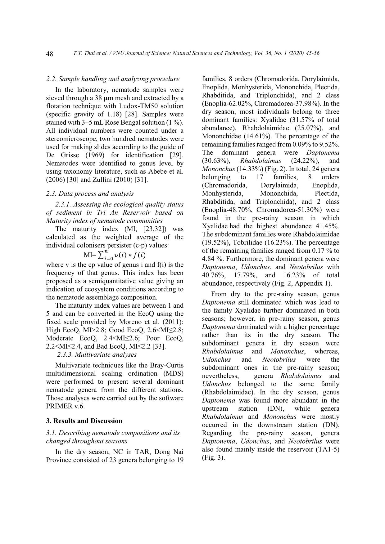 Assessing changes in ecological quality status of sediment in Tri An reservoir (Southeast Vietnam) by using indicator of nematode communities trang 4